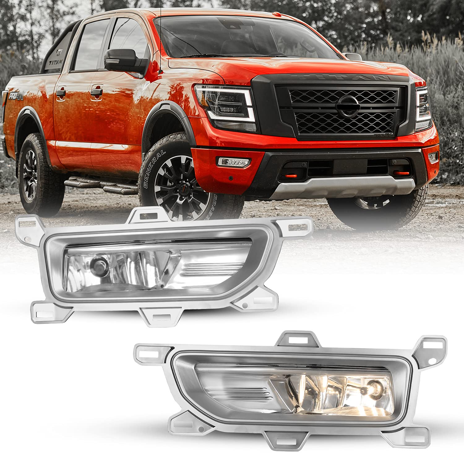 ROXX Fog Lights Assembly for 2020-2025 Nissan Titan - Chrome Bezel Fog Lamps with Wiring Kit, Switch & H8 Halogen Bulbs (Driver & Passenger Side) | Enhanced Visibility for Night Driving & Bad Weather Conditions