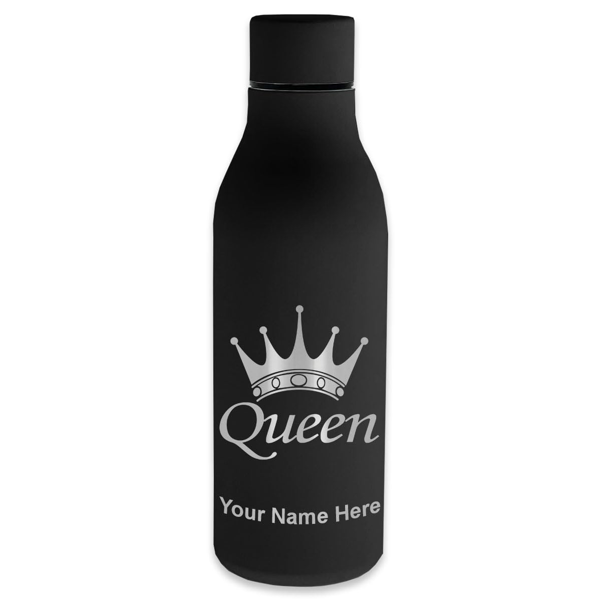 Personalized Engraved Queen Crown Double Wall Stainless Steel Water Bottle - 20oz Insulated Thermo Mug for Gym, Hiking & Office Use - LaserGram Customized Gift Idea