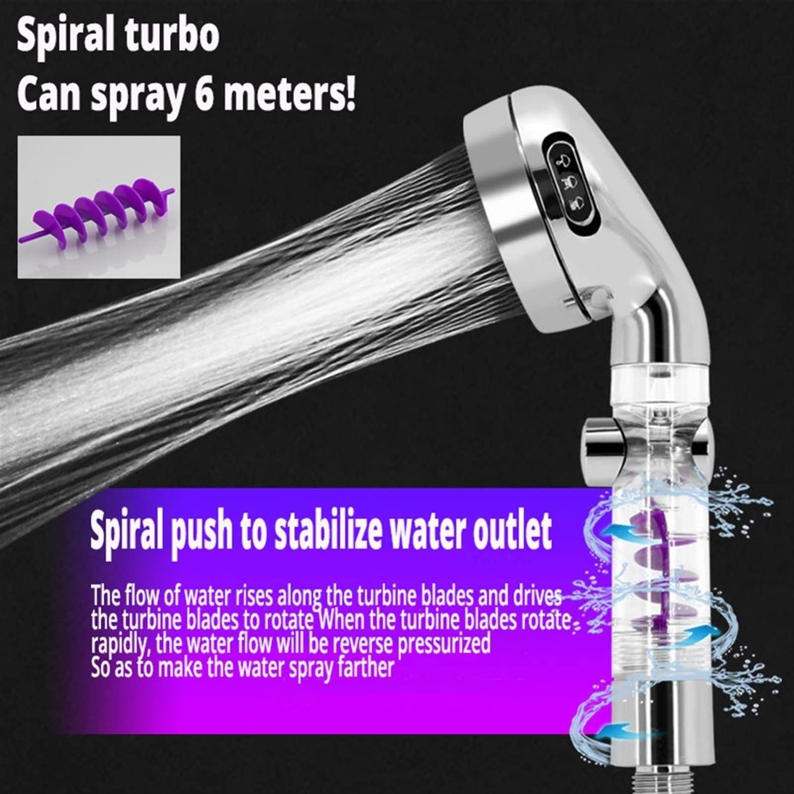360° Turbo Spa Shower Head - High Pressure Handheld Shower with 3 Spray Modes - Hydro Massage for Relaxation - Perfect for Bathroom, Spa, and Gym Use (Color: Chrome)