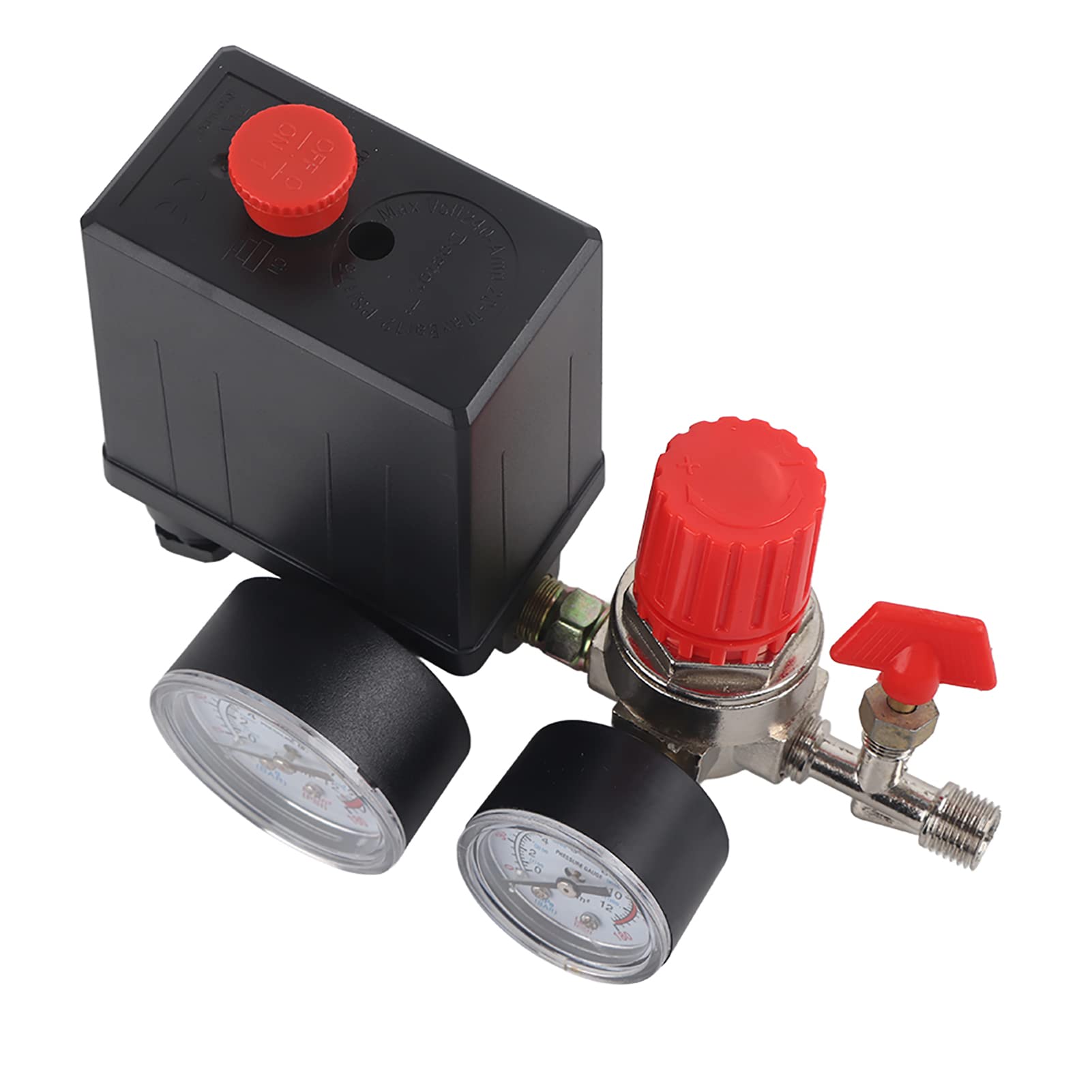 Central Pneumatic Air Compressor Pressure Switch with Gauges - Precision Air Flow Control for DIY, Workshop & Industrial Applications