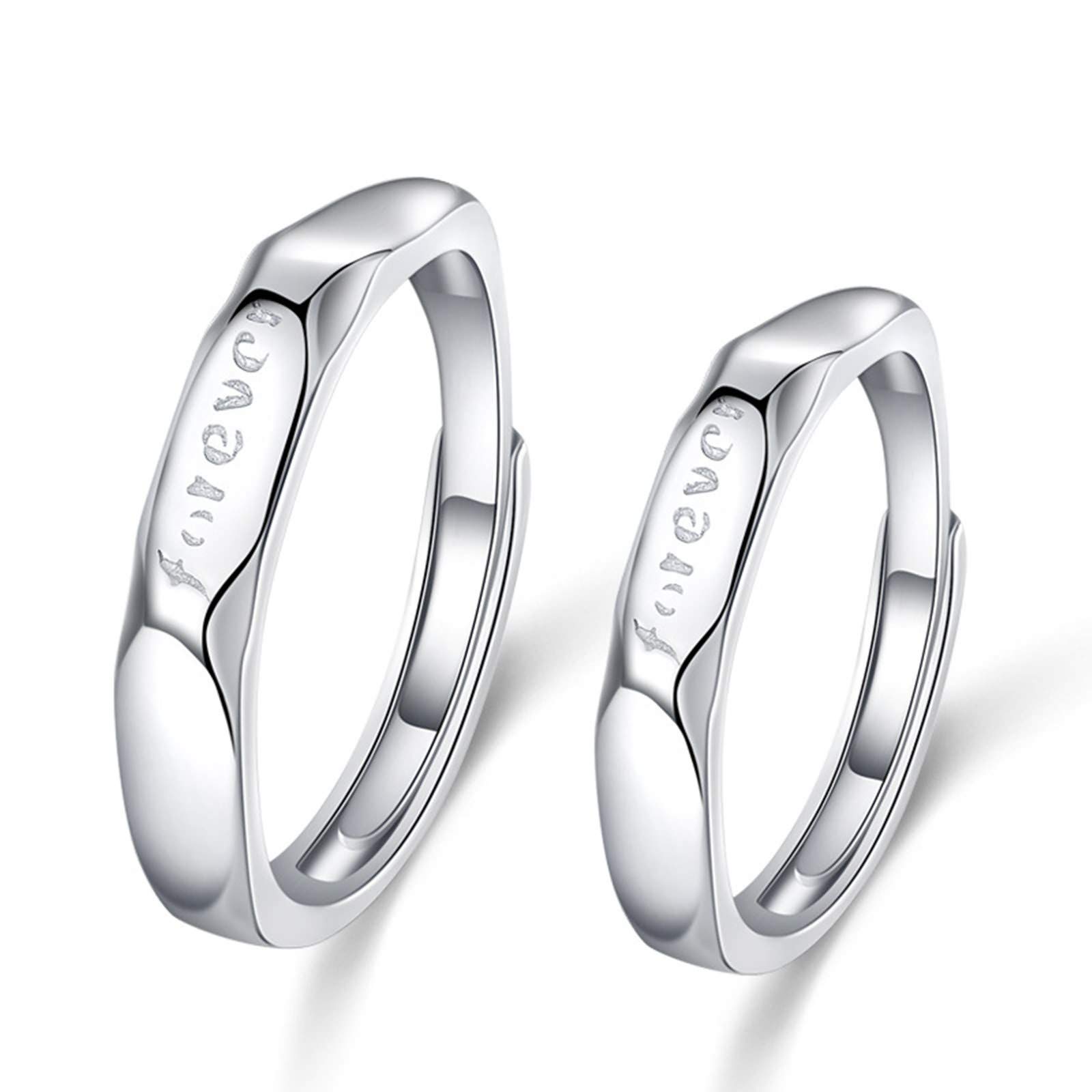 Daesar 1 Pair Sterling Silver Engagement Rings for Men & Women - Geometric Design Adjustable Wedding Band Set - Perfect for Proposals, Anniversaries & Couple Jewelry Gifts