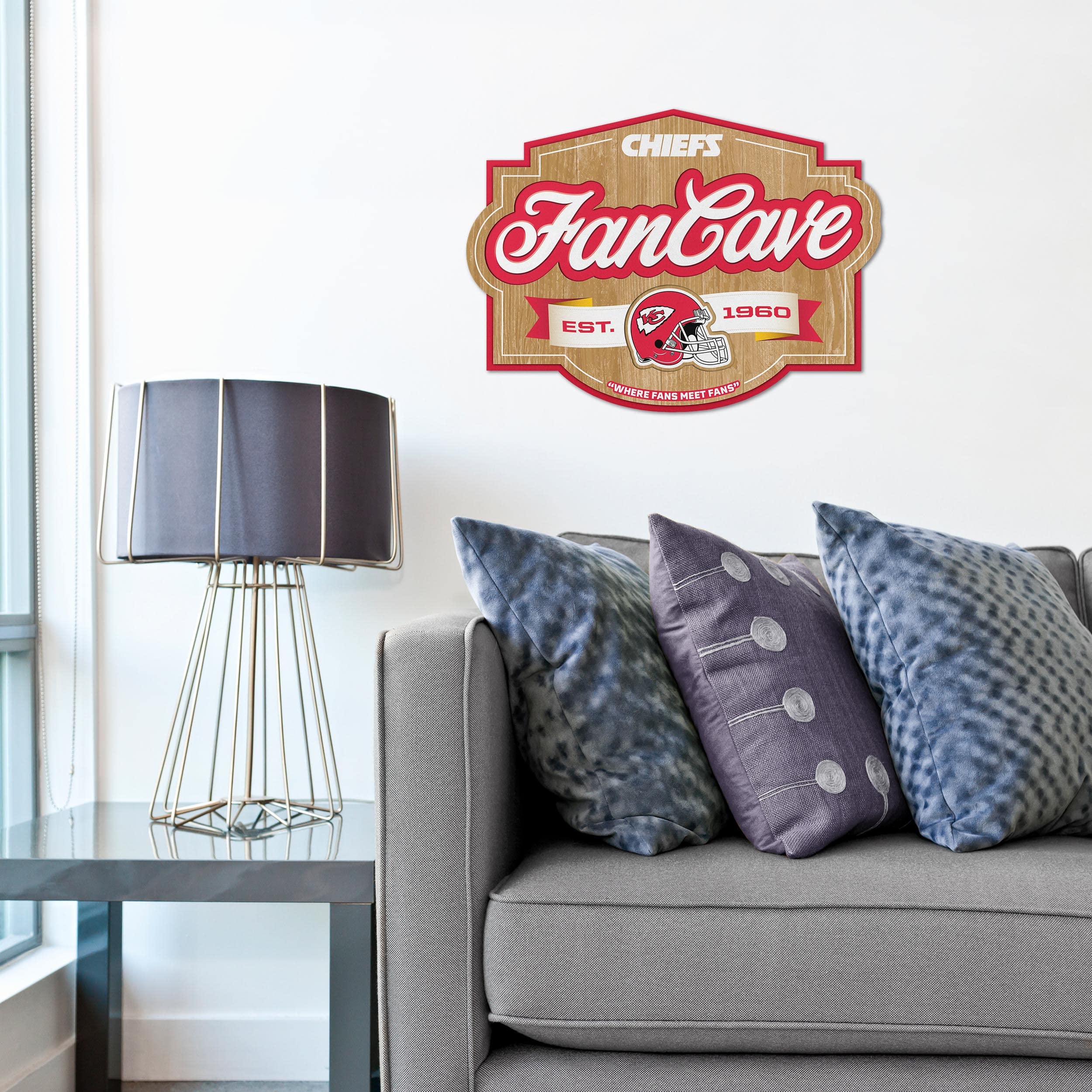 YouTheFan NFL Kansas City Chiefs Fan Cave Sign - Premium Team Logo Wall Decor for Chiefs Fans - Perfect for Game Room, Man Cave, Sports Bar & Home Decor
