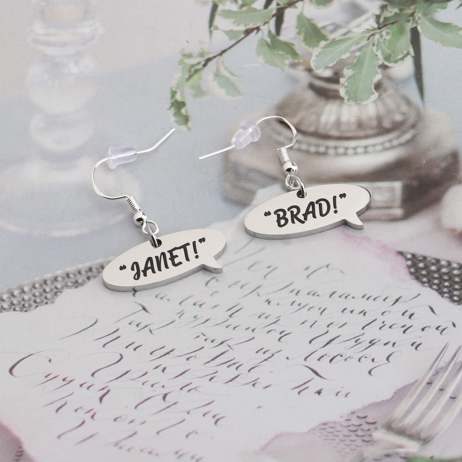 WSNANG The Rocky Horror Picture Show Inspired Quote Earrings - Brad Janet Horror Movie Jewelry Gift for Musical Film Fans - Perfect for Halloween, Cosplay & Fan Conventions