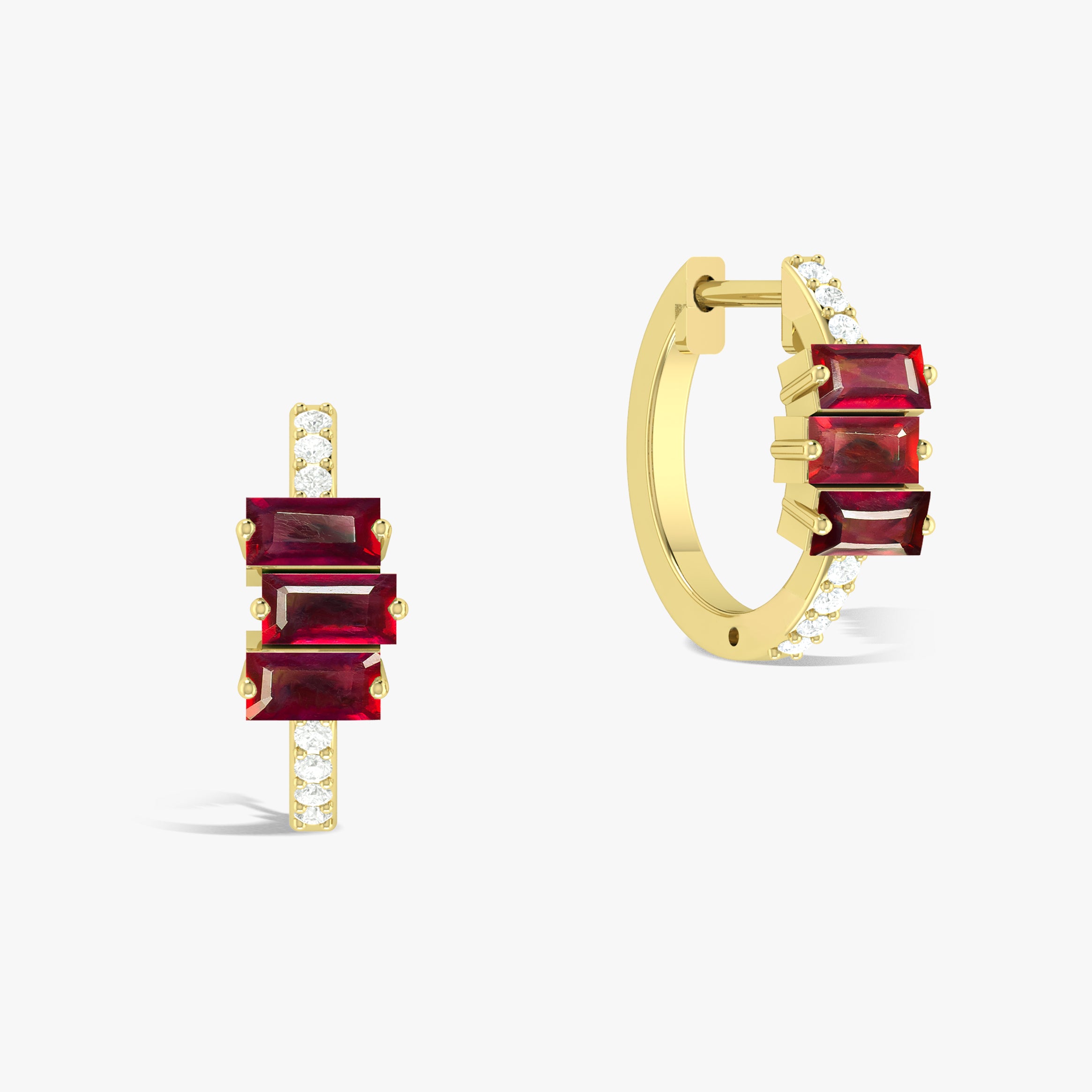 Stylish Baguette Red Ruby Hoop Earrings for Women | 14K Gold Plated Dangle Earrings | Perfect for Parties, Weddings & Evening Events