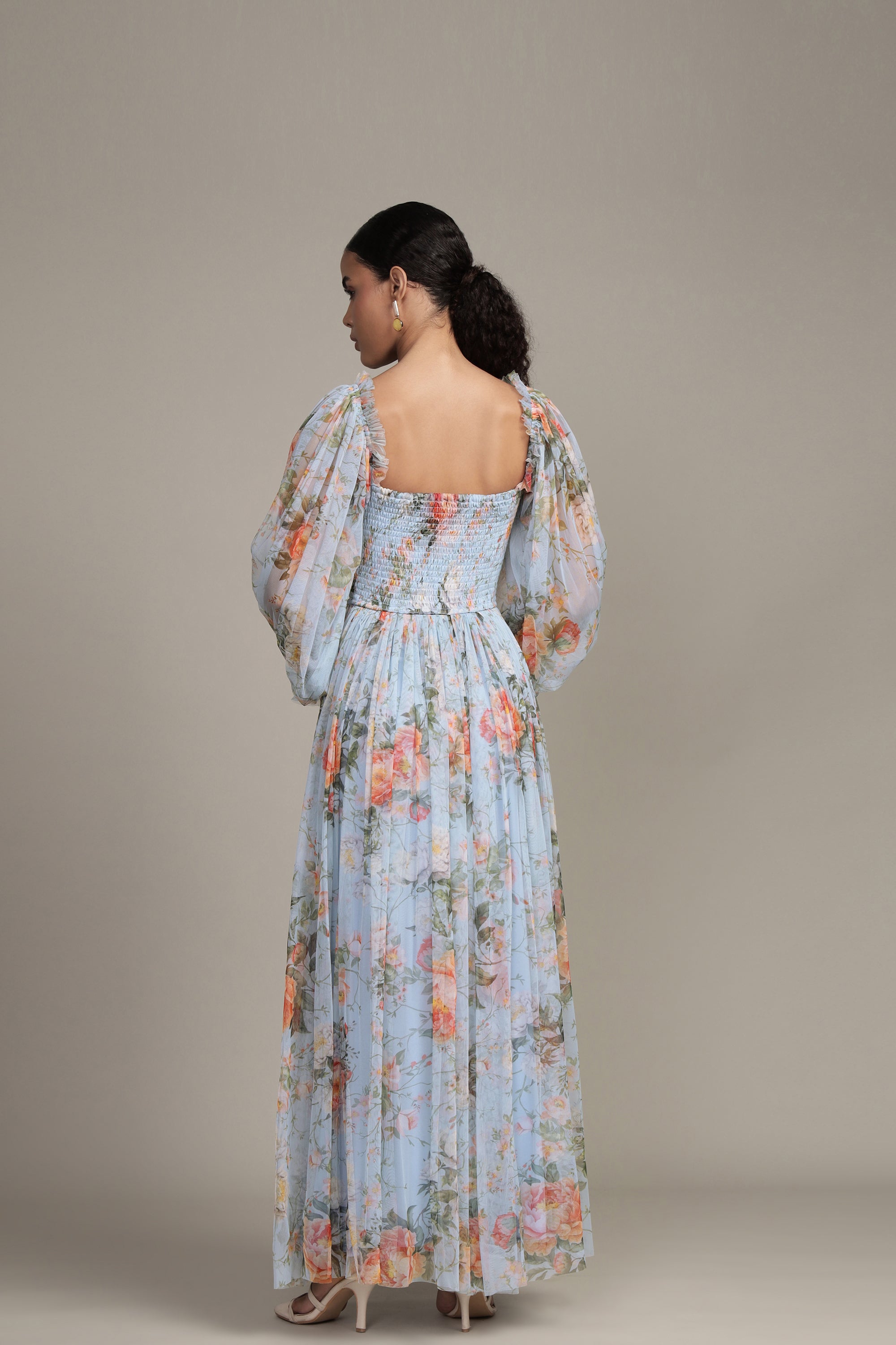 Lana Maxi Dress - Blue Floral Print Women's Summer Dress, Boho Flowy Beach Dress for Vacation, Party & Casual Wear
