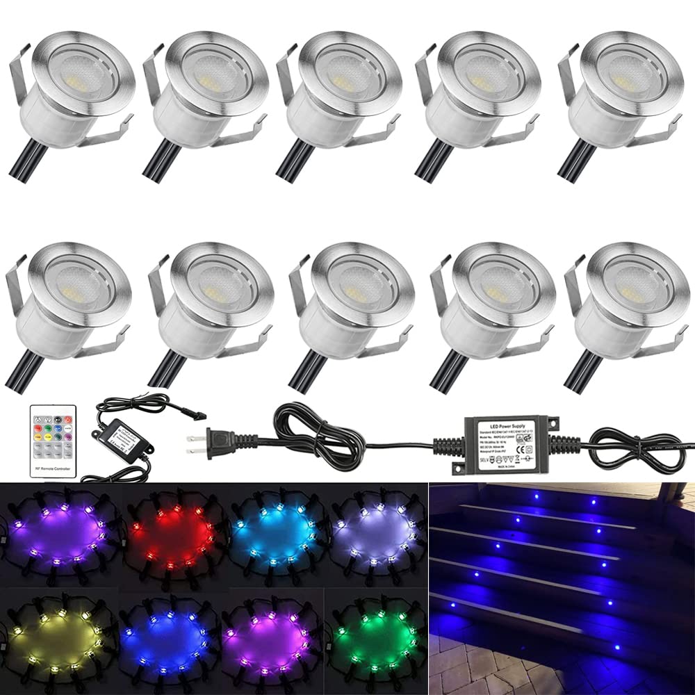 Low Voltage LED Deck Lights Kit - 10 Pack Waterproof RGB Recessed In-Ground Lighting for Outdoor Yard, Garden, Pathway, Patio, Step Stairs | Landscape Decor with Remote Control | Perfect for Backyard, Pool Area & Driveway Lighting