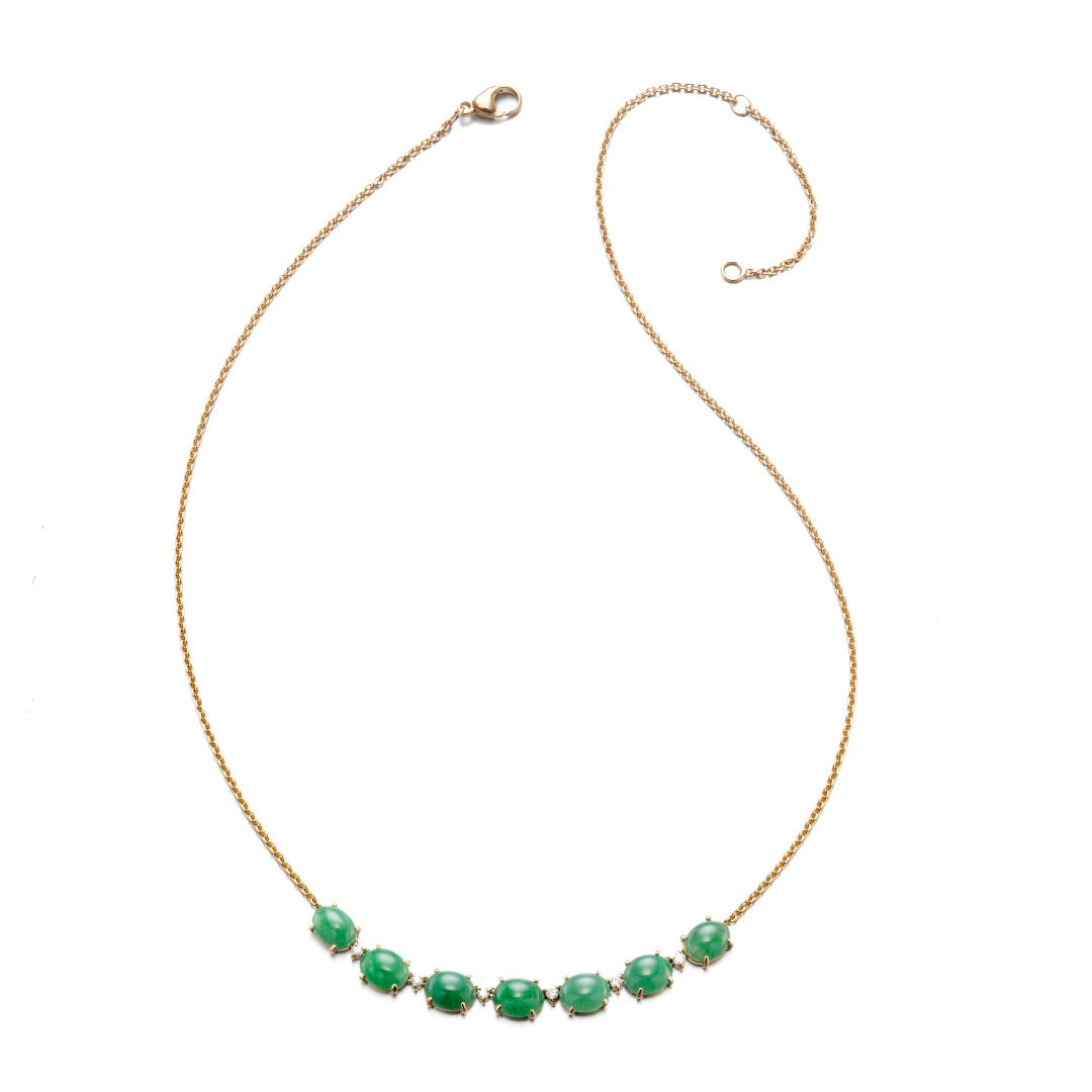 Exquisite Green Jade Oval Cabochon & Diamond Pendant Necklace - Elegant Jewelry Gift for Women, Perfect for Weddings, Anniversaries & Special Occasions