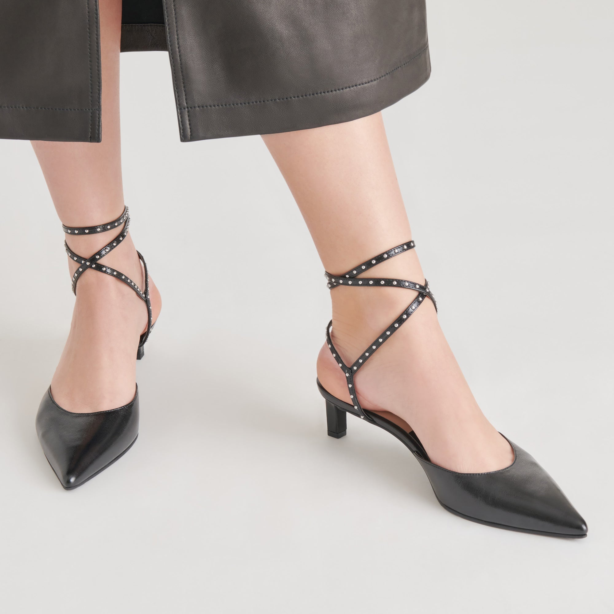 LOKLYN Studded High Heels for Women - Midnight Crinkle Patent Leather Pumps - Perfect for Evening Parties, Date Nights & Special Occasions