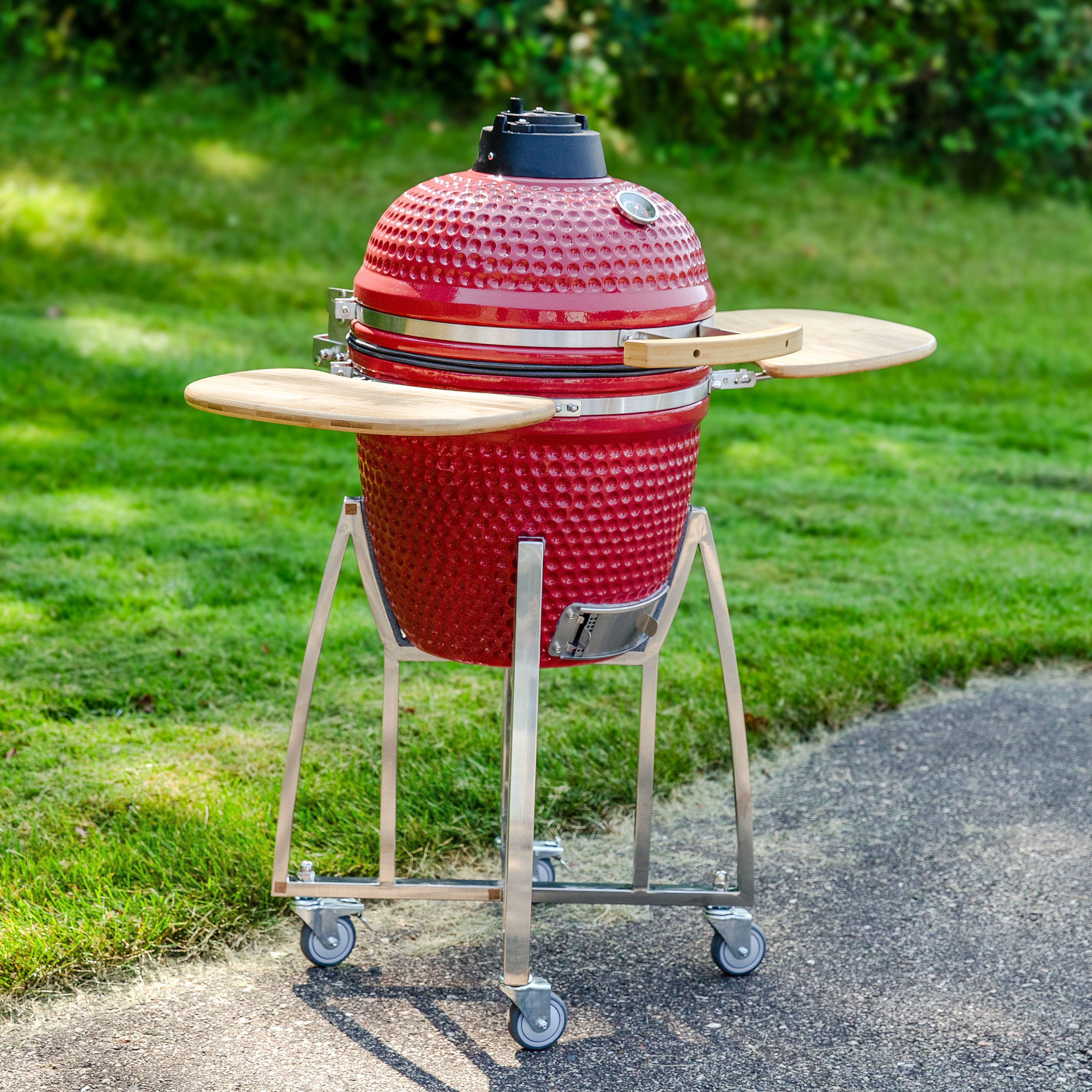 Premium Kamado Charcoal Grill & Smoker with Side Shelves & Wheels - Outdoor BBQ, Smoking, Grilling for Backyard, Patio & Camping