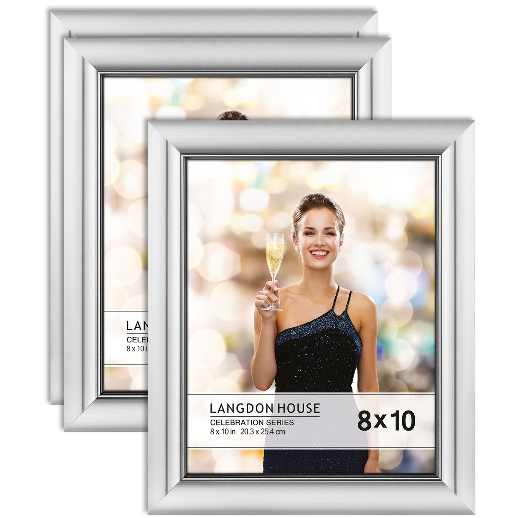 Silver 8x10 Picture Frames 3 Pack - Wall or Tabletop Display for Photos
