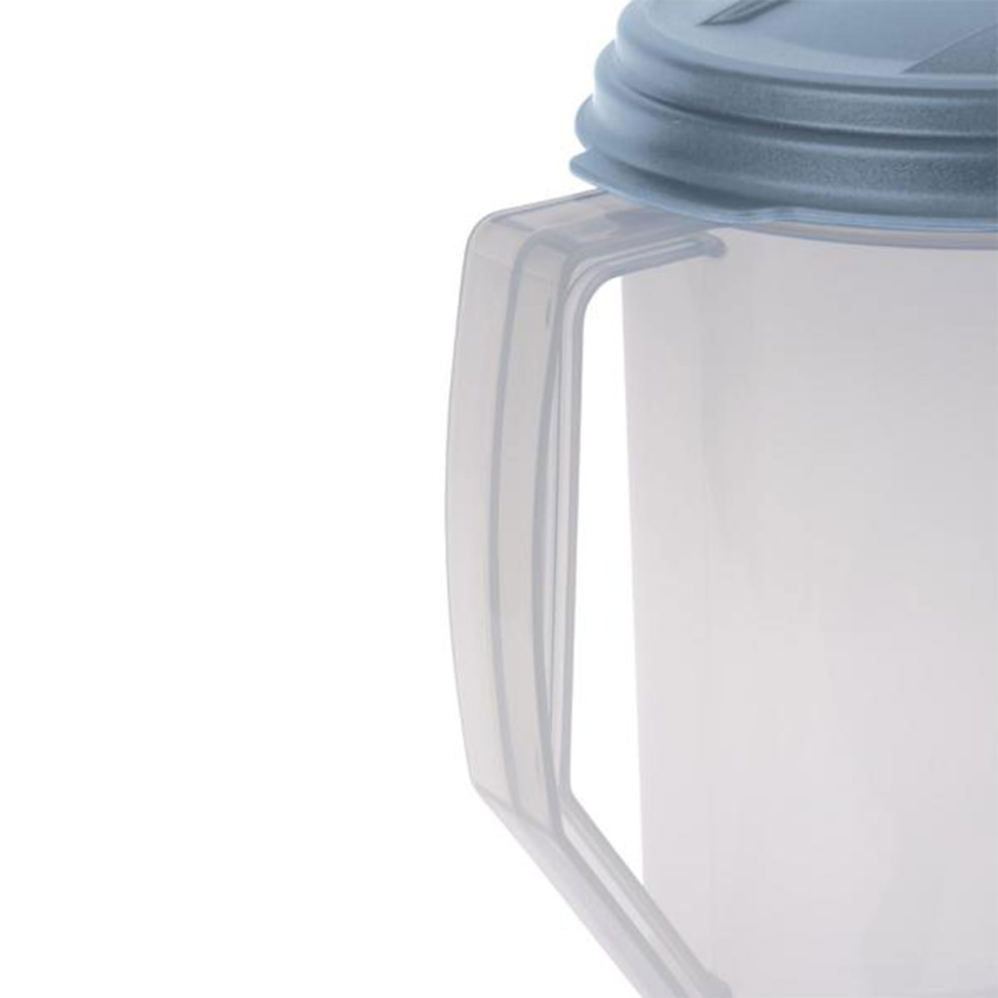Sterilite 2 Quart Clear Round Plastic Pitcher with Blue Lid - Dishwasher Safe, Easy Pour Spout & Handle - 18-Pack for Kitchen, Parties, Restaurants & Catering