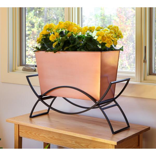 Odile Planter with Copper Plated Flower Box - Modern Home & Office Decor for Indoor Plants, Succulents, and Flowers | Perfect for Living Room, Bedroom, or Desk Decorations