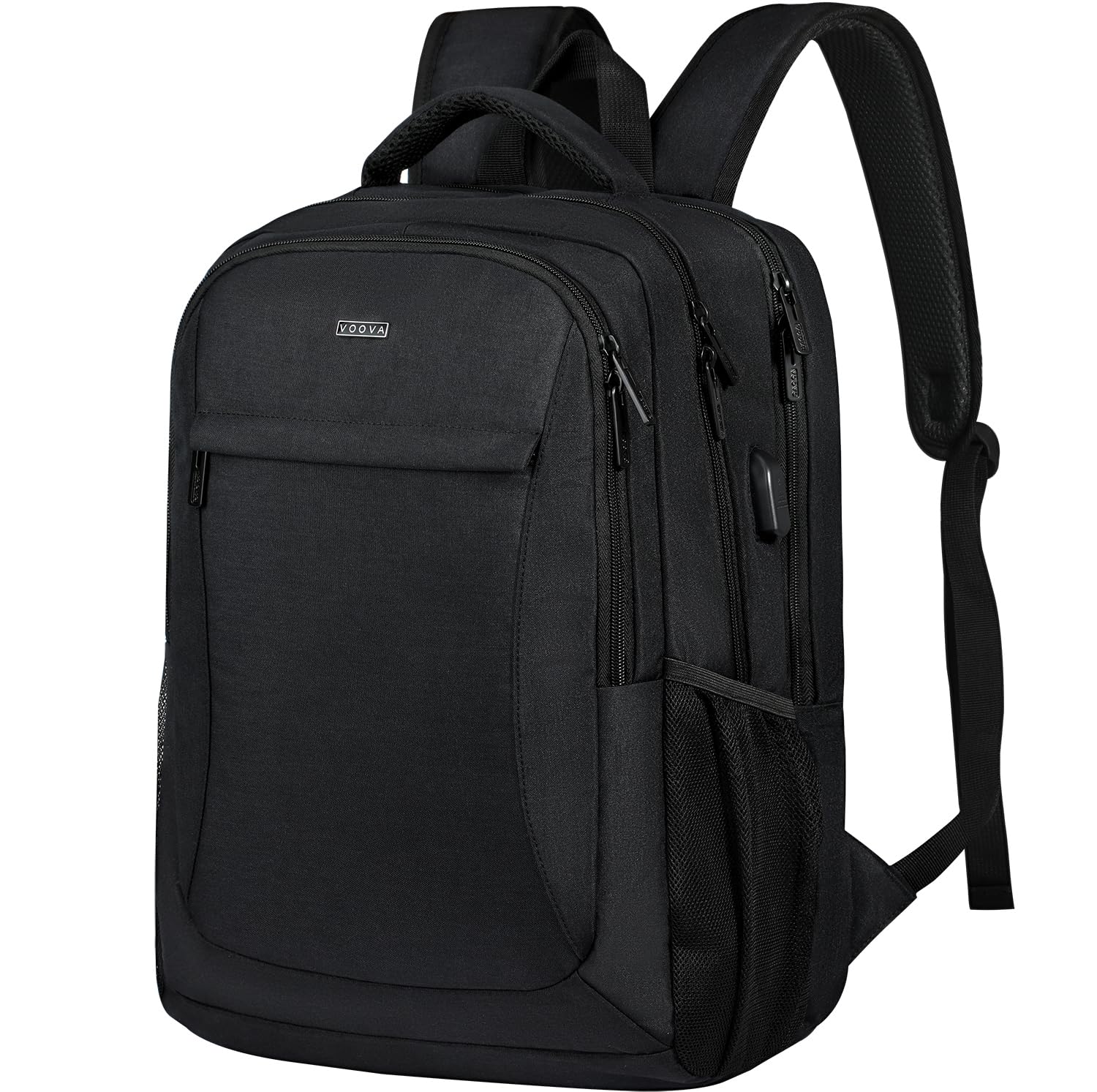 Voova Travel Laptop Backpack for Women & Men - USB Charging Port, Waterproof & Slim Design, Fits 15.6 Inch Laptops - Durable Business Work & College Computer Bag (Black) - Perfect for Commuting, Business Trips & School Use
