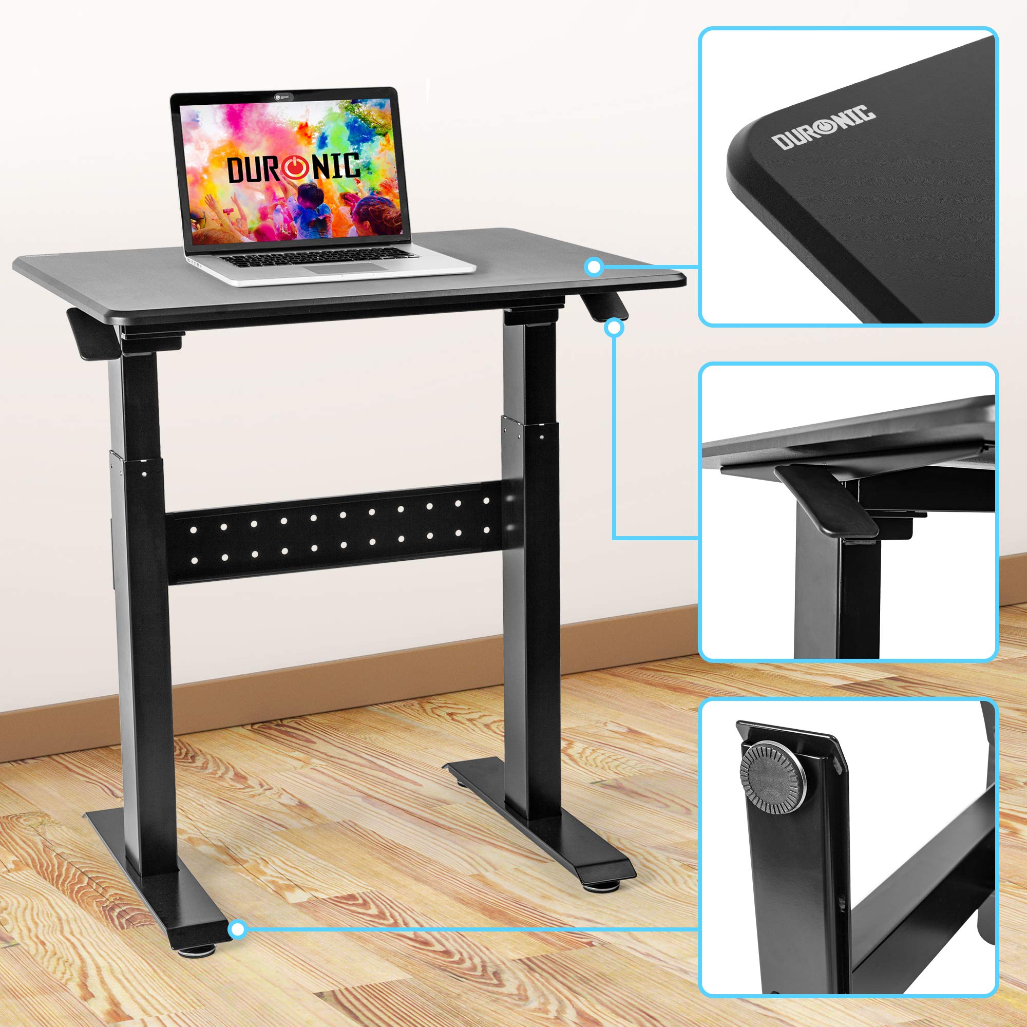 Duronic TM04F Adjustable Height Sit Stand Desk - 71x56cm Black Ergonomic Home Office Table with 10kg Capacity (72-114cm Height Range) | Perfect for Remote Work, Gaming & Study | Ideal for Adults & Kids in Home Office or Bedroom Workspaces