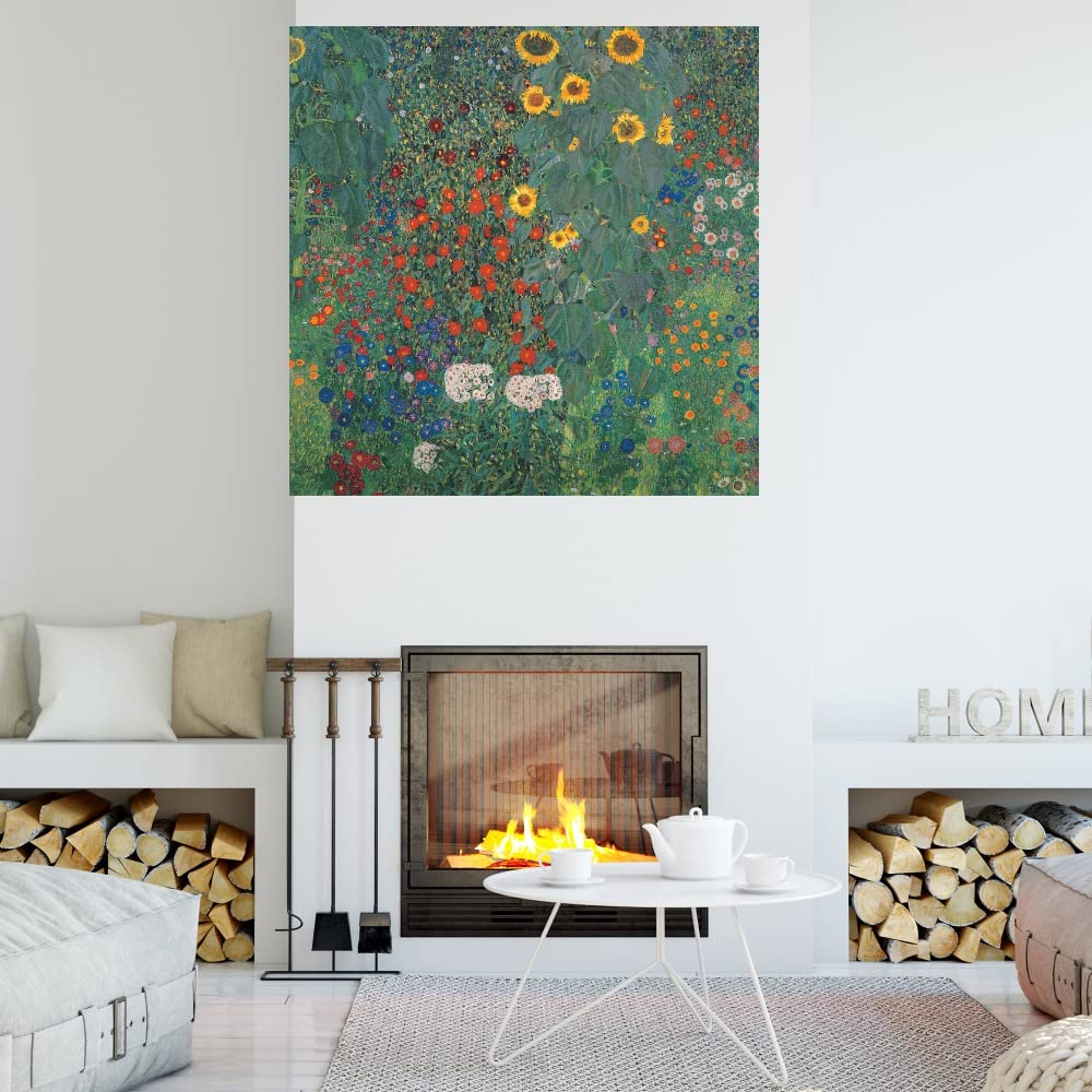 Gustav Klimt Sunflower Canvas Wall Art - 22x22 Inch Botanical Floral Print for Bathroom & Bedroom Decor - Handmade Plant Paintings for Living Room, Office & Garden - Premium Waterproof Canvas Artwork