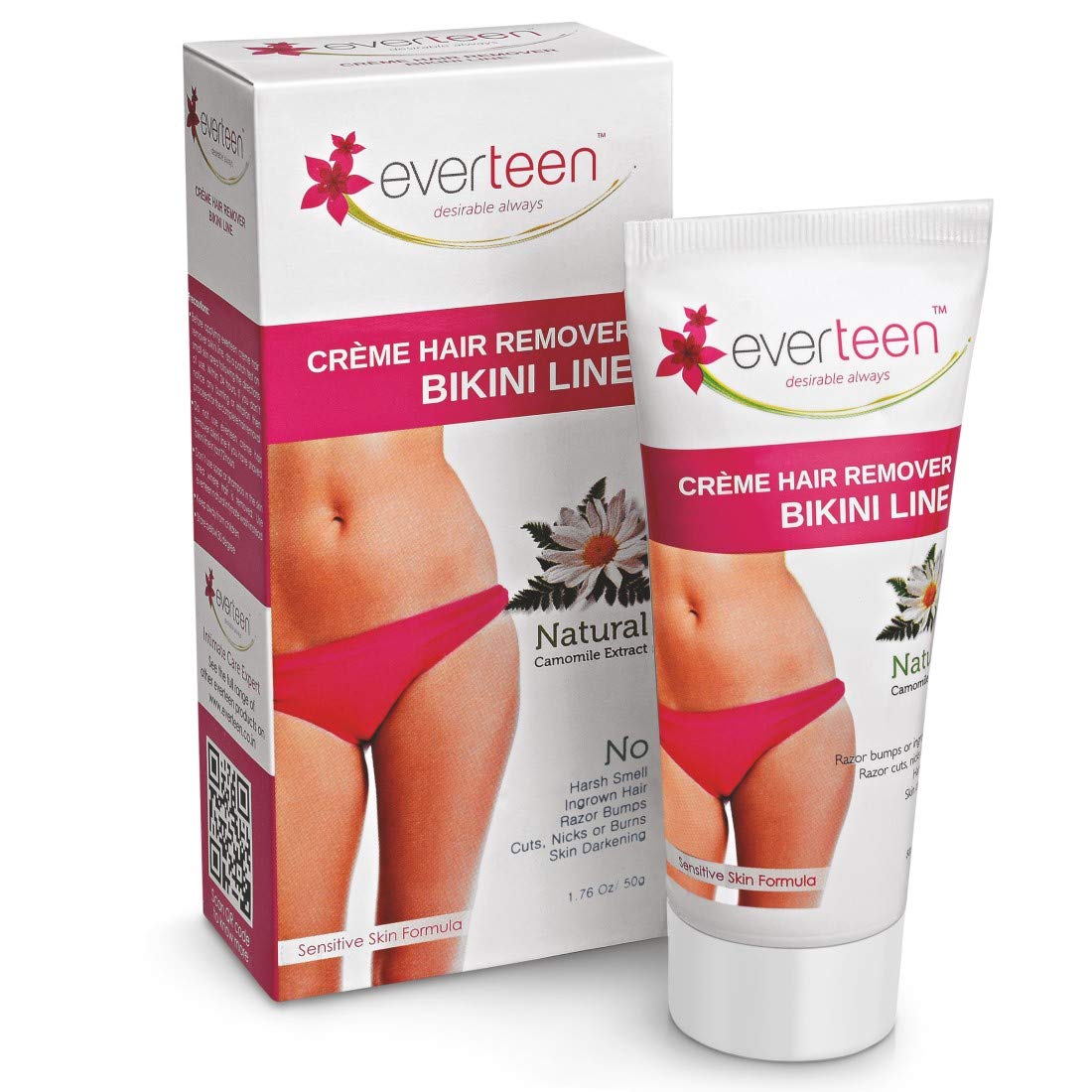 Everteen Bikini Line Hair Removal Cream - Pack of 2 (50g Each) for Sensitive Skin, Underarms & Bikini Area | Painless Hair Remover for Women | Smooth Skin at Home or Before Beach Vacation