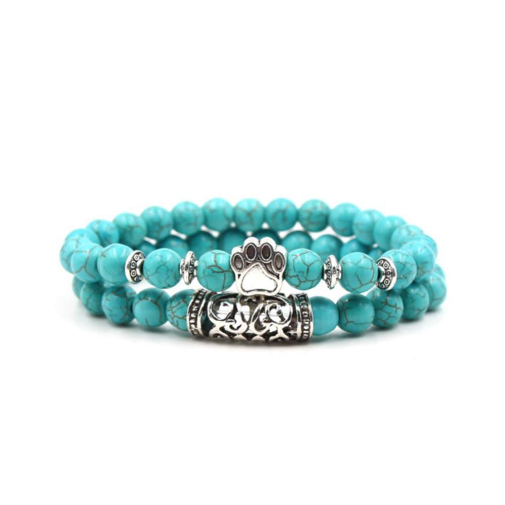 Stackable Pawprint Panther Buddha Skull Dragon Bracelets for Women & Men - Elastic Turquoise Beaded Stretch Bracelets - Boho Jewelry for Yoga, Meditation & Festival Fashion