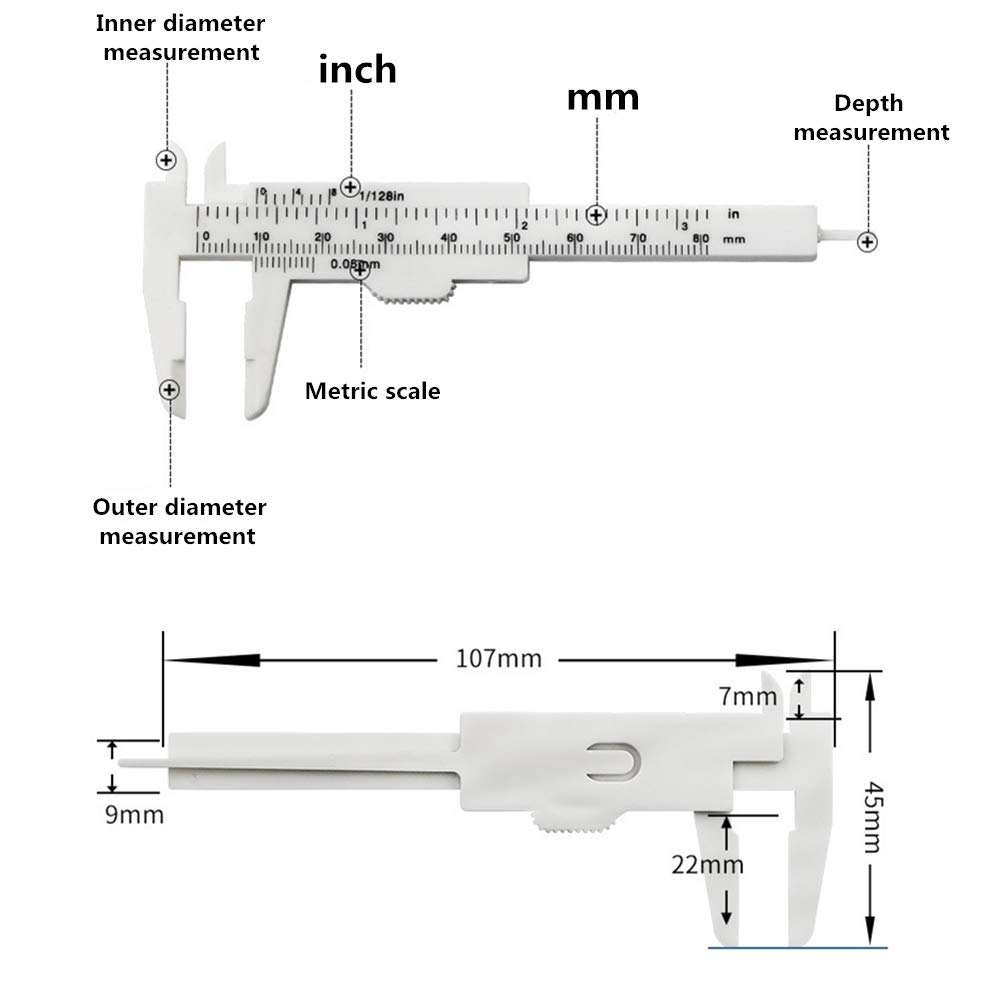 80mm Mini Plastic Sliding Vernier Caliper - Precision Measuring Tool for DIY, Jewelry Making & Engineering | Digital Micrometer Gauge with Inch/Metric Scale | Ideal for Hobbyists, Crafters & Professionals