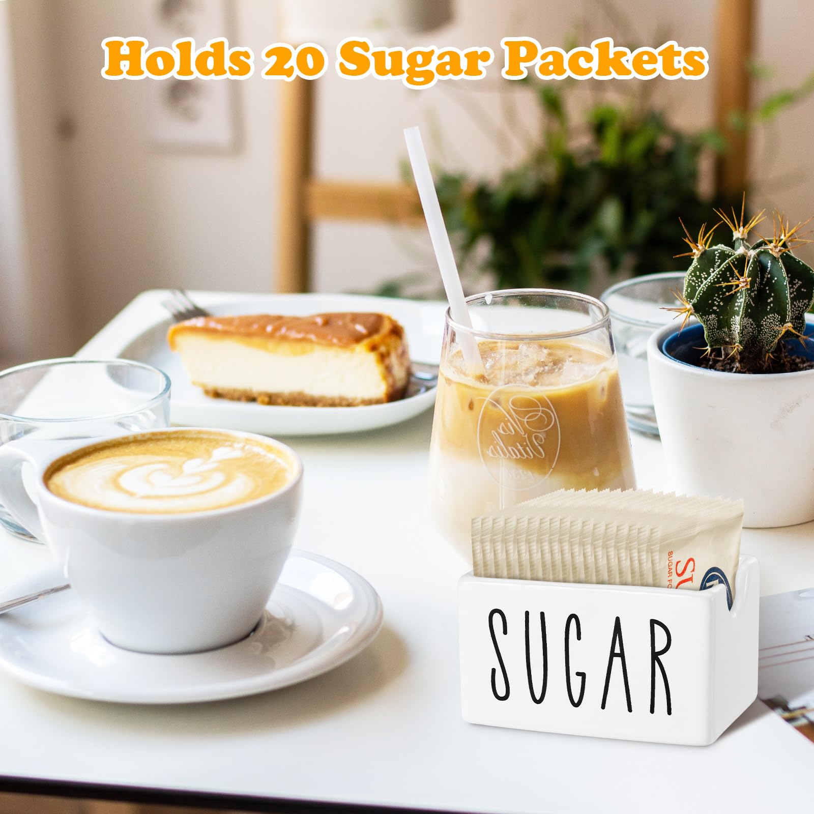 White Ceramic Sugar Packet Holder - Coffee Bar Sugar Dispenser for Table, Office, Hotel & Restaurant - Perfect for Organizing Sweeteners in Cafes, Break Rooms and Dining Areas