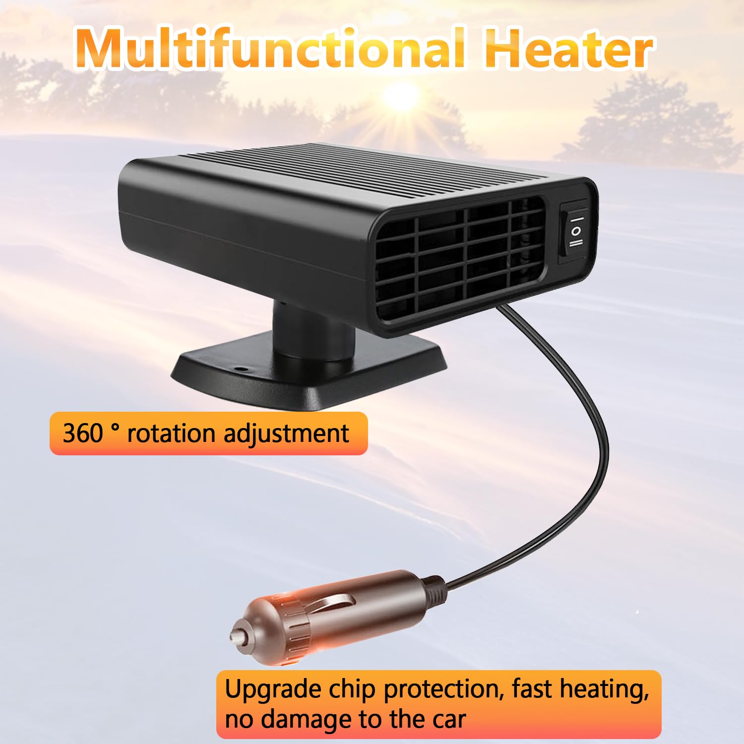 150W 12V Portable Car Heater & Defroster - Cigarette Lighter Plug-In Heater for Winter - Fast Warm-Up for Cars, Trucks & RVs - Perfect for Cold Mornings & Road Trips