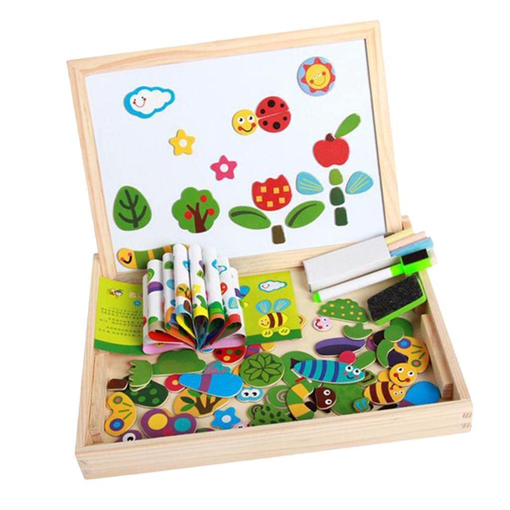 Enakshi Kids Wooden Magnetic Drawing Board with Jigsaw Puzzles - Montessori Educational Toys for Toddlers & Preschoolers - Perfect for Home Learning, Travel, and Creative Play
