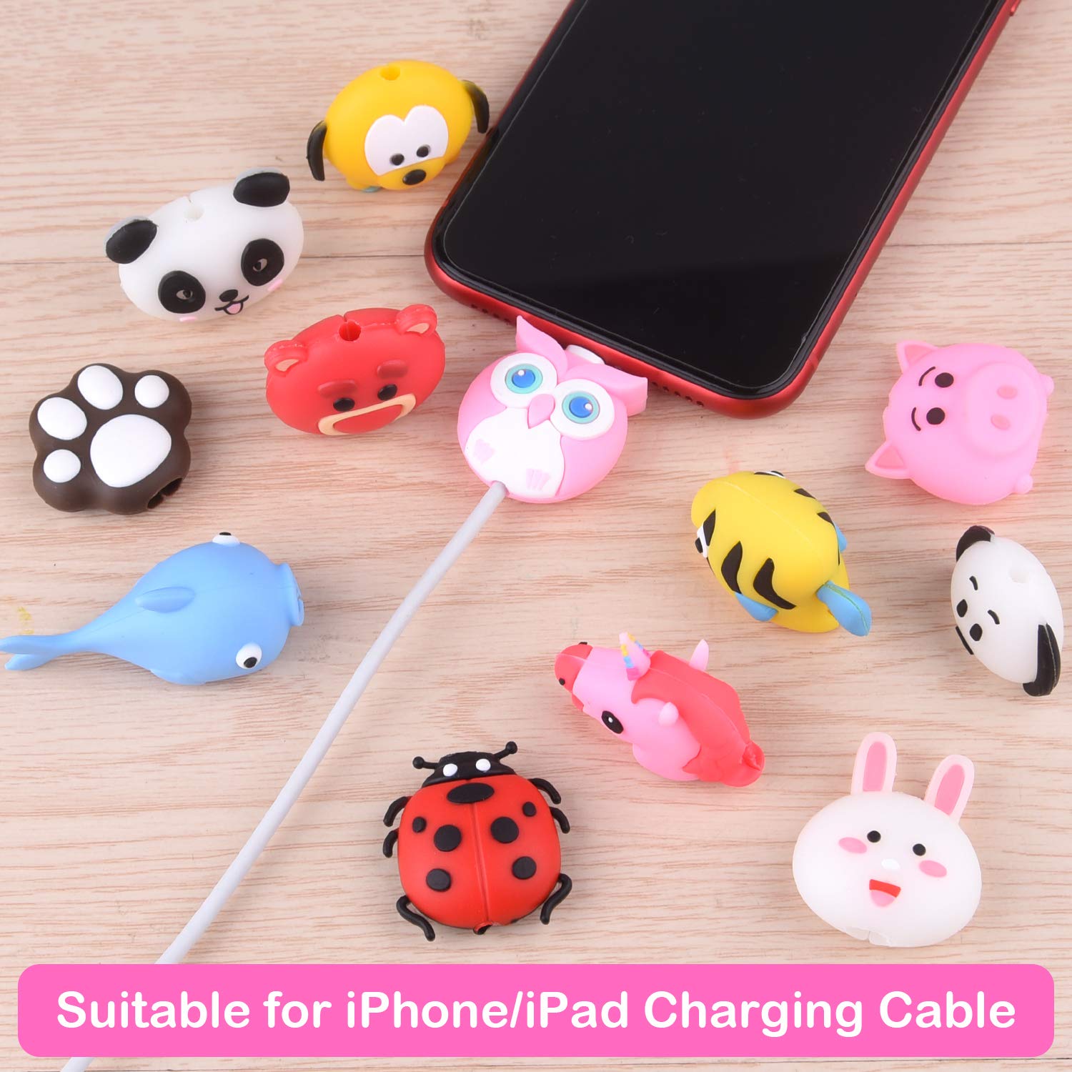 TUPARKA 18pcs USB Lightning Cable Protector - Cute Fish Animal Design Charging Cable Saver for iPhone, Android Phones - Durable Plastic Phone Accessory to Protect USB Charger from Damage | Perfect for Home, Office, Travel & Daily Use