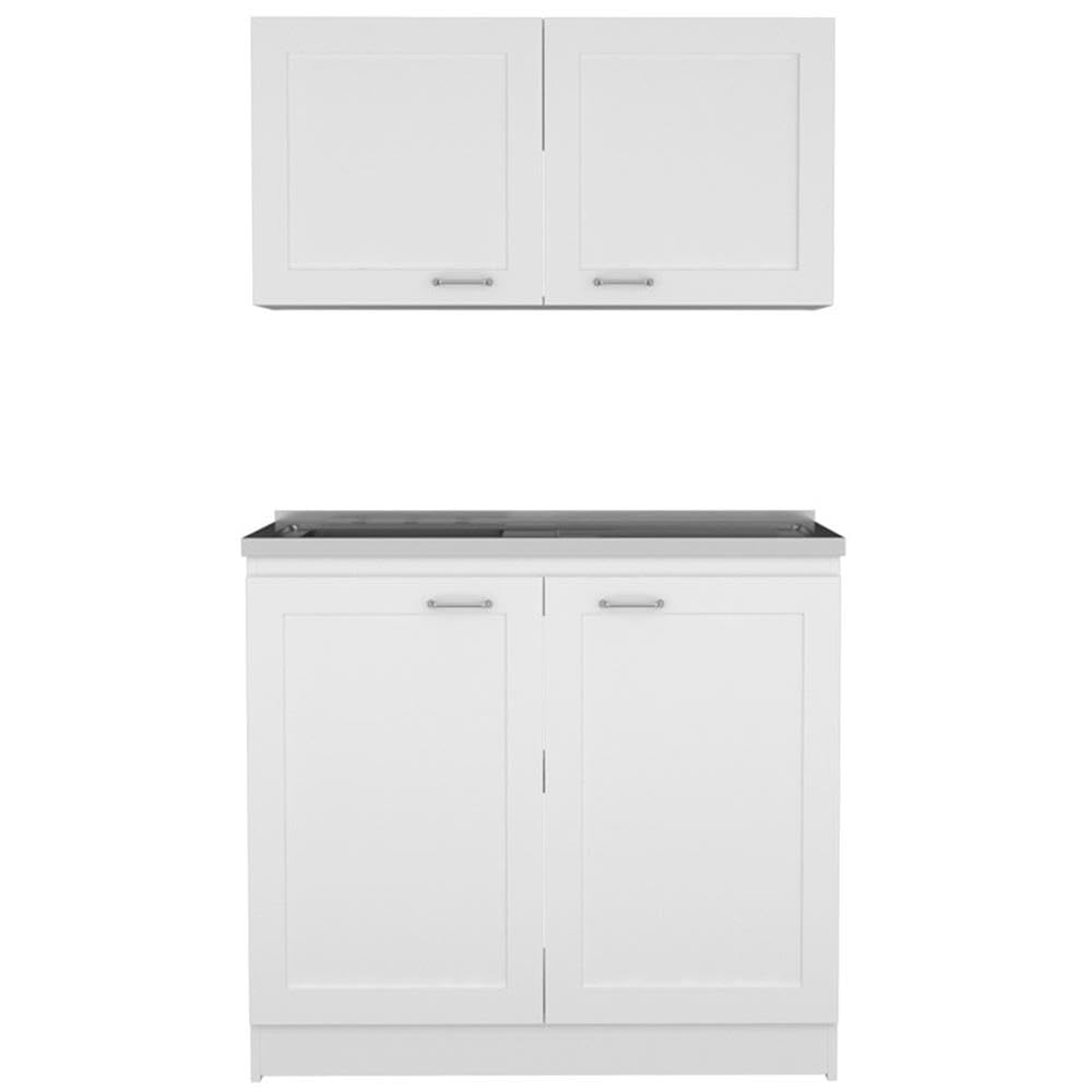 White Perseus Kitchen Cabinet Set - 2-Piece Countertop Storage Organizer for Pantry, Bathroom & Office
