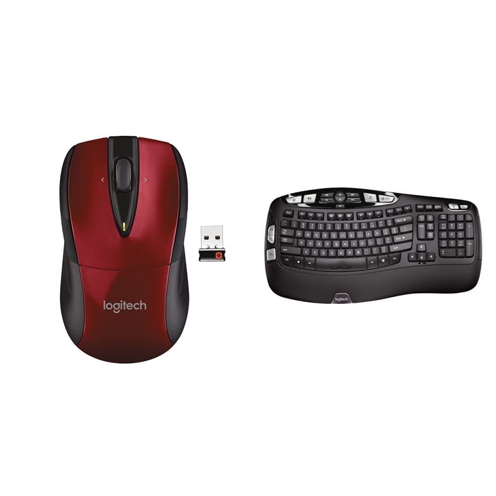 Logitech M525 Wireless Mouse & K350 Ergonomic Wave Keyboard Combo - Red/Black Wireless Computer Accessories Set with Unifying Receiver for Home Office, Gaming & Productivity Workstations