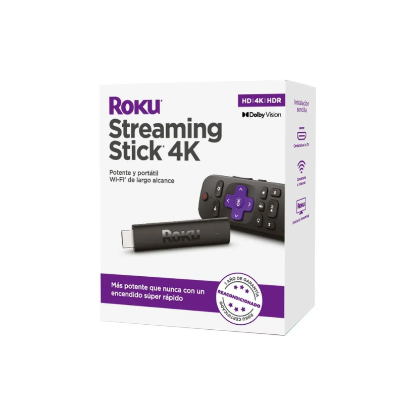 Refurbished Roku Streaming Stick 4K with HDR & Dolby Vision - Ultra HD Streaming Device for Smart TV, Home Theater & Entertainment System