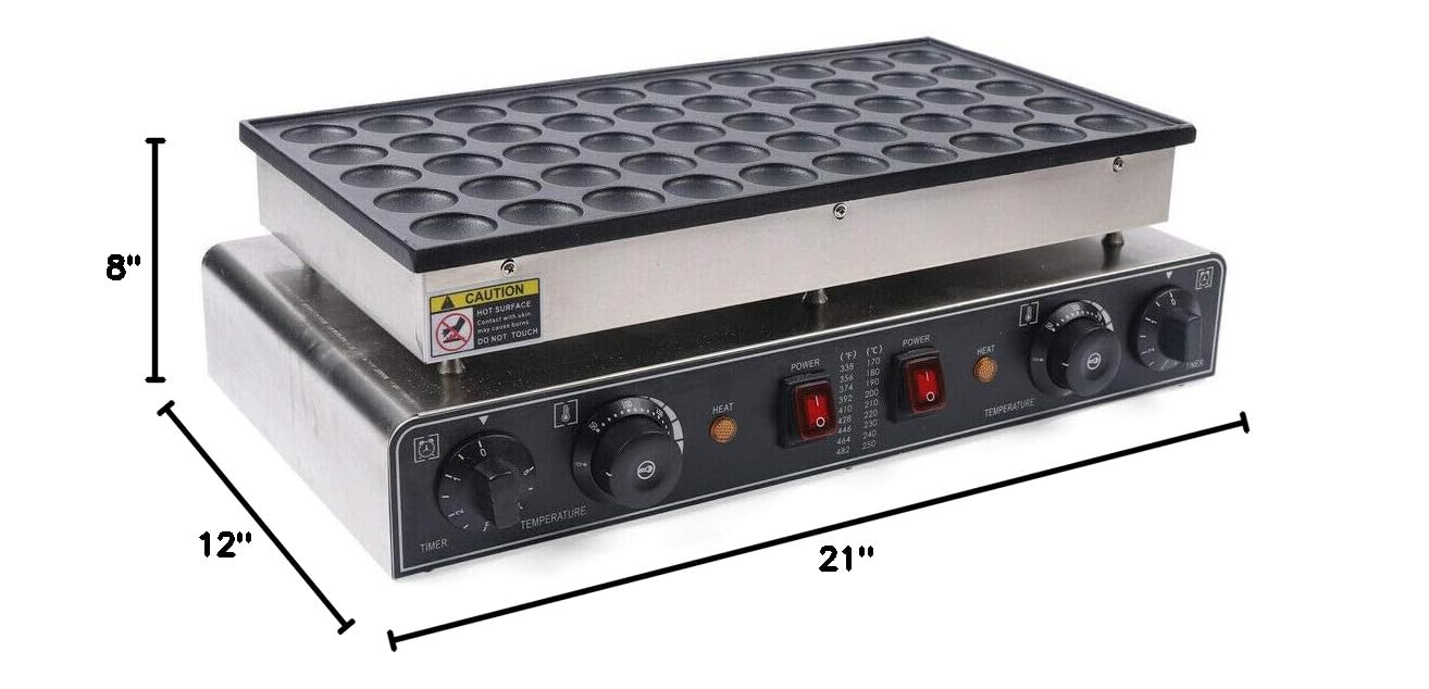 Commercial Dutch Pancake Maker - 50-Hole Electric Griddle for Muffins, Waffles & Dorayaki with Timer & Non-Stick Plates | Perfect for Breakfast Cafes, Food Trucks & Home Cooking (US Stock)