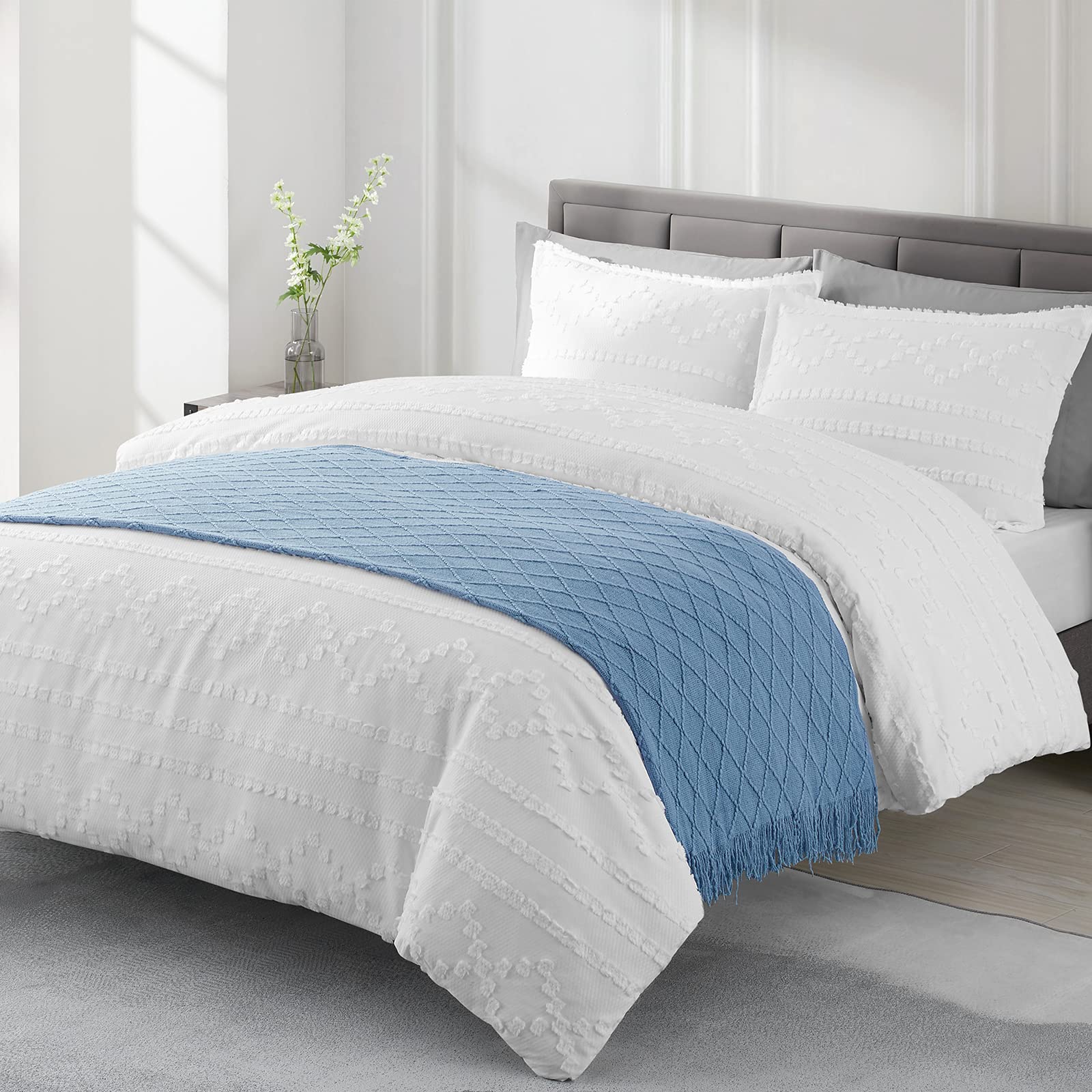 BOURINA Blue Knitted Throw Blanket 50x90 Inches - Ultra Soft Textured Solid Blanket for Sofa, Couch, Bed - Cozy Decorative Cover for Living Room, Bedroom & Travel