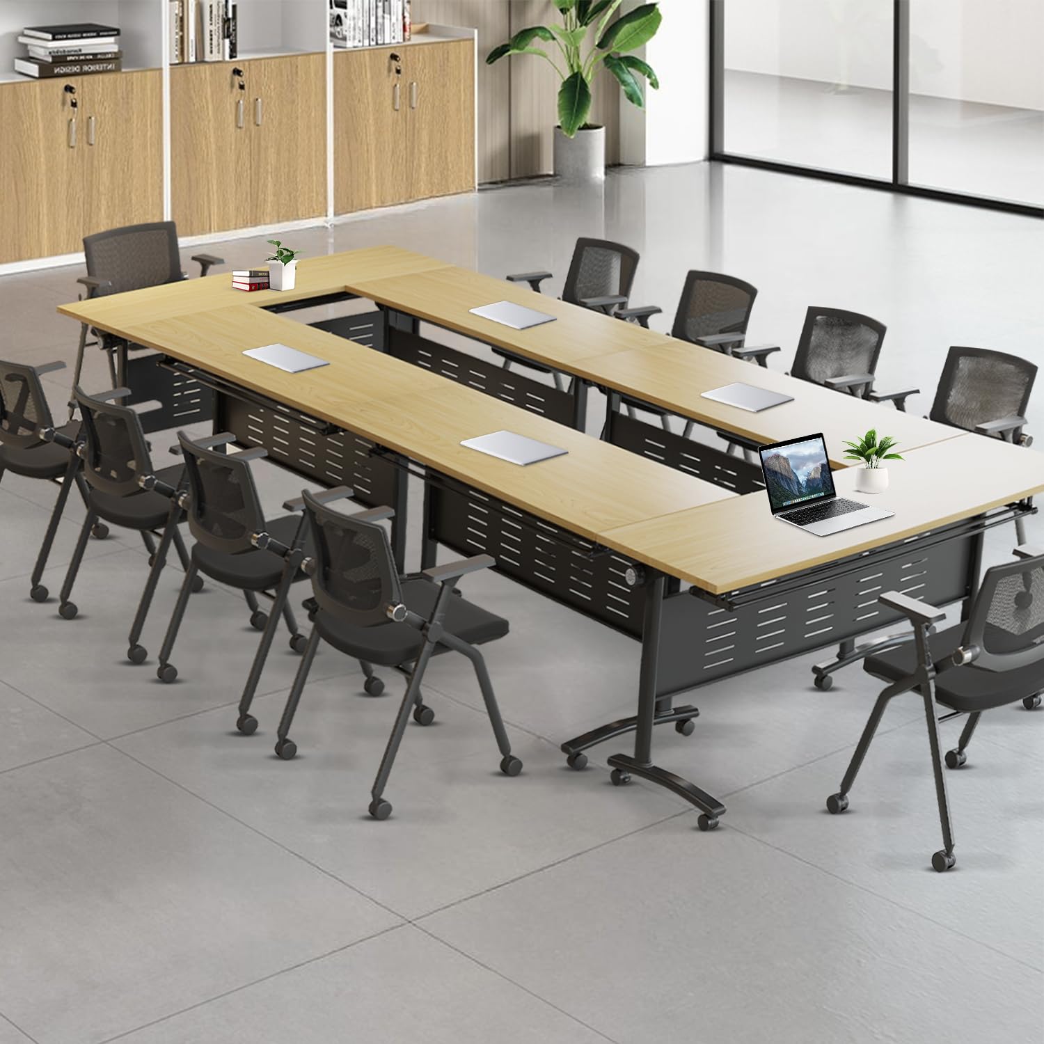 Large Folding Conference Table with Wheels - 62.9