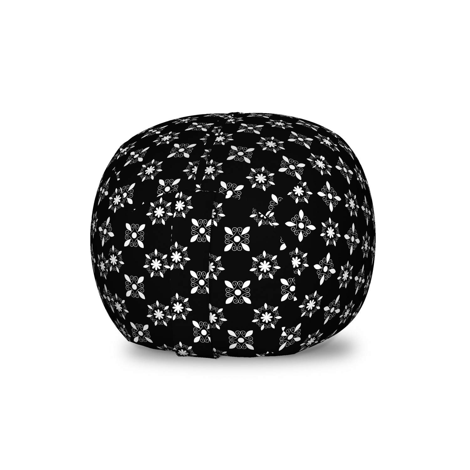 Ambesonne Abstract Storage Toy Bag Chair - Monochrome Floral Swirl Design, Washable Stuffed Animal Organizer for Kids Room, Small Size Charcoal Grey & White - Perfect for Playroom, Nursery, and Bedroom Storage Solutions