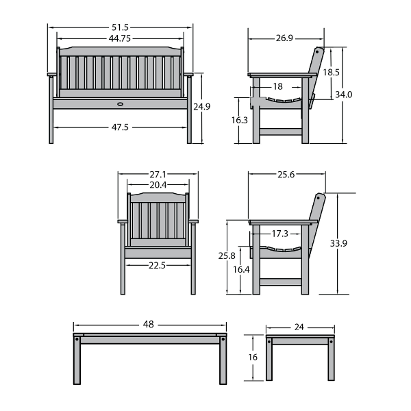 Lehigh 5-Piece Outdoor Garden Conversation Set - Patio Furniture with Cushions for Backyard, Deck, or Poolside Relaxation
