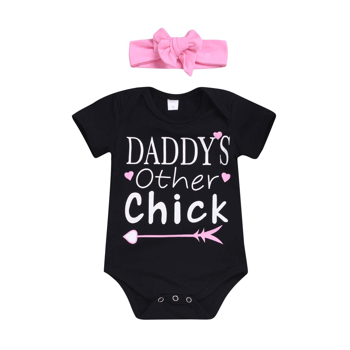 Newborn Baby Girl Romper Outfit Set - Daddy's Other Chick Short Sleeve Bodysuit & Headband 0-24 Months | Summer Baby Clothes for Photoshoots, Parties & Daily Wear