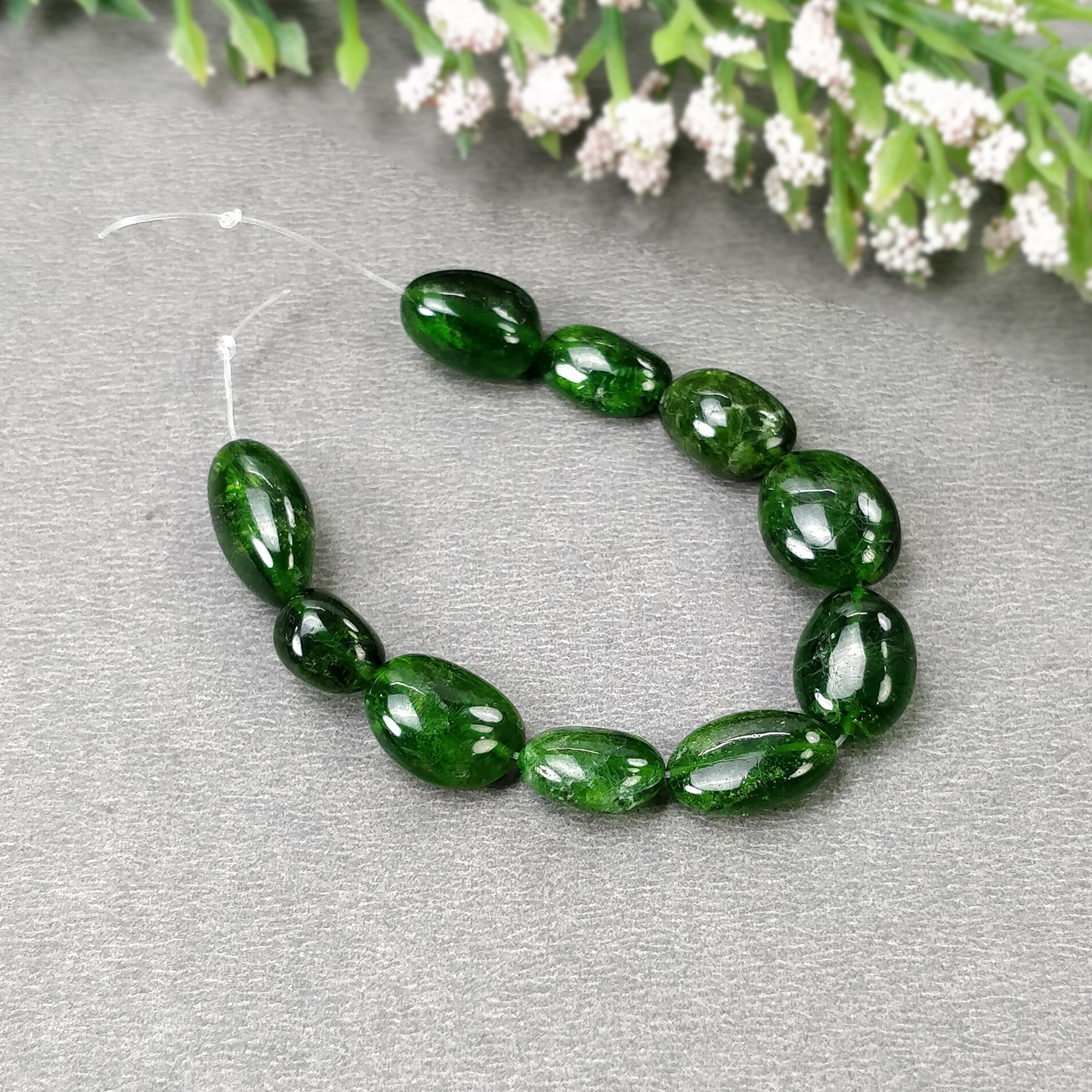 Natural Green Chrome Diopside Loose Beads - 44.60cts, 8x7mm to 14mm Uneven Tumbles (4.1 Beads) | High-Quality Gemstone for Jewelry Making, DIY Crafts & Healing Crystals