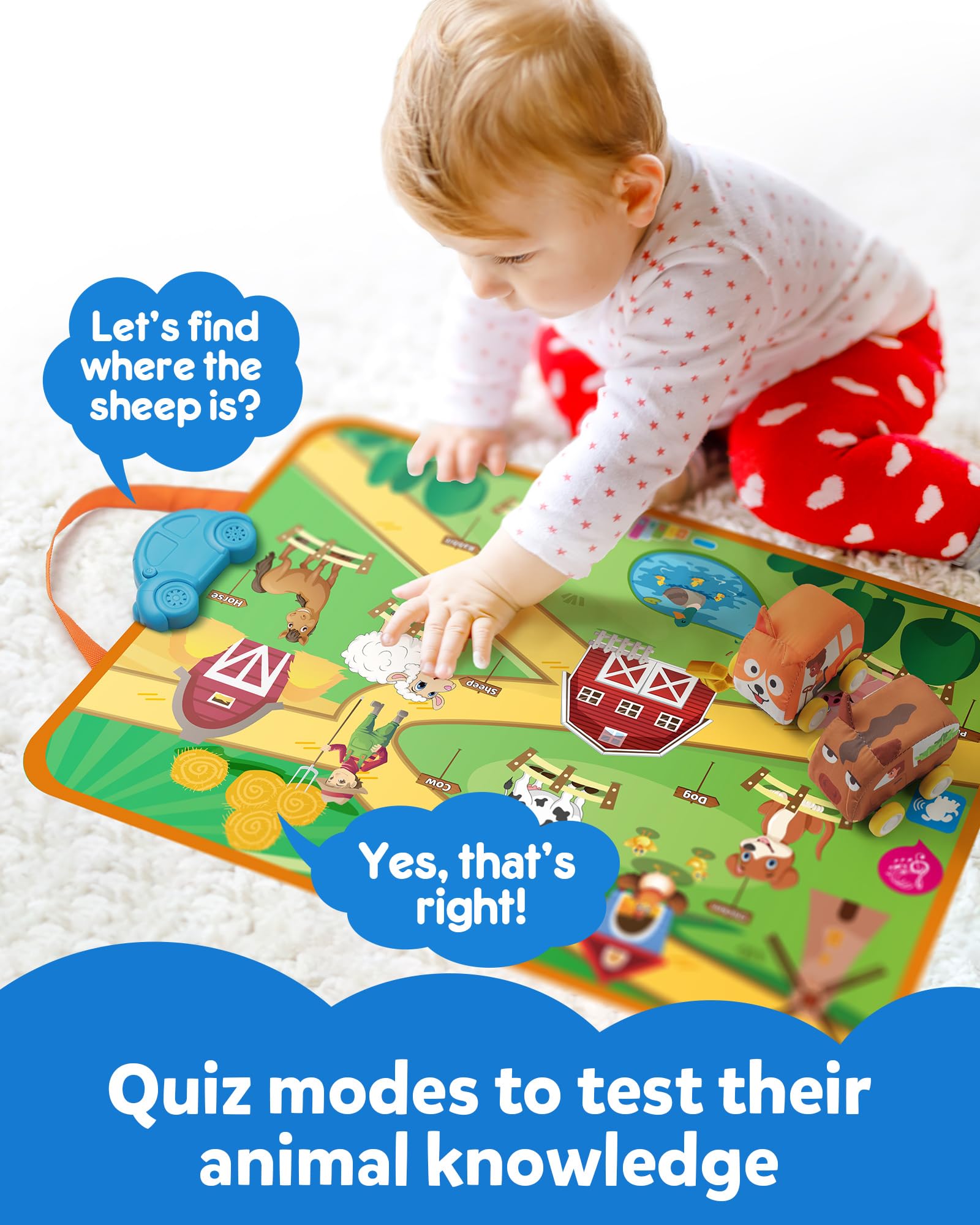 Coogam Musical Cars Play Mat for Toddlers 1-3 Years Old - Soft Pull-Back Vehicle Toy Set with Farm Animals Playmat Rug - Montessori Fine Motor Skills Learning Toy for Babies - Perfect for Easter Basket Stuffers & Indoor Playtime