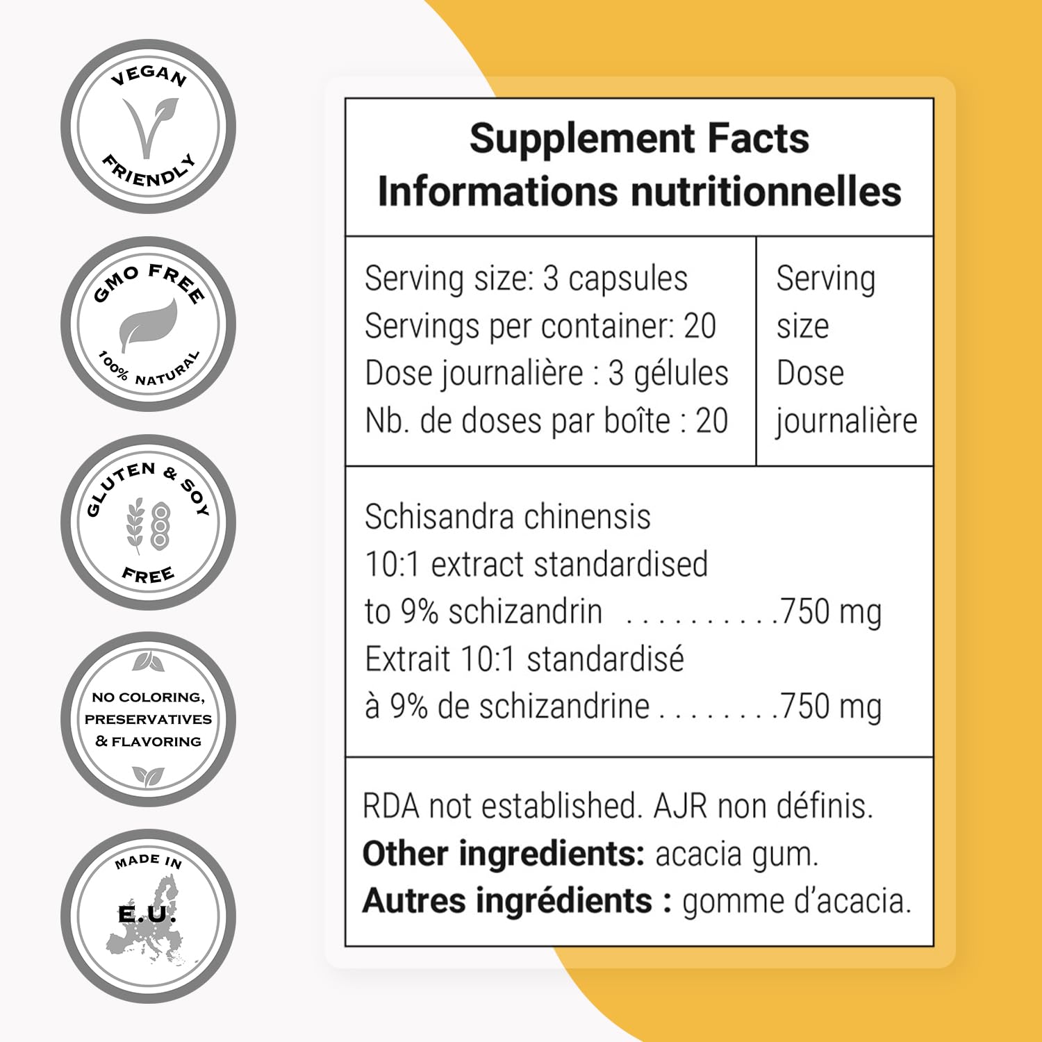 Supersmart - Schisandra Chinensis 750mg High Potency Extract (10:1) - 60 Vegetarian Capsules | Non-GMO, Gluten Free Berry Supplement for Energy, Focus & Stress Relief - Daily Wellness Support