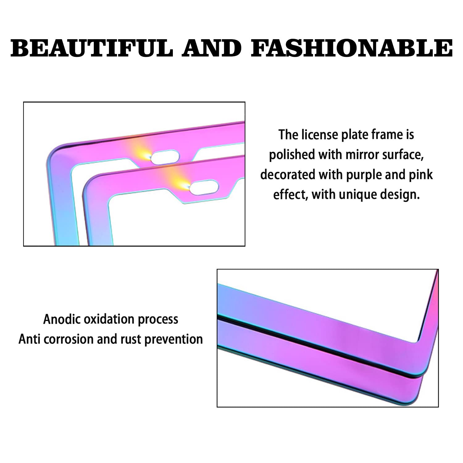 1 PC Slim Chrome Chameleon Design Car License Plate Frame - SUV/Truck License Plate Cover Holder (12.2In x 6.3In, Multicolored) - Durable & Stylish Auto Accessory for Cars, Trucks, SUVs - Perfect for Customization & Vehicle Protection