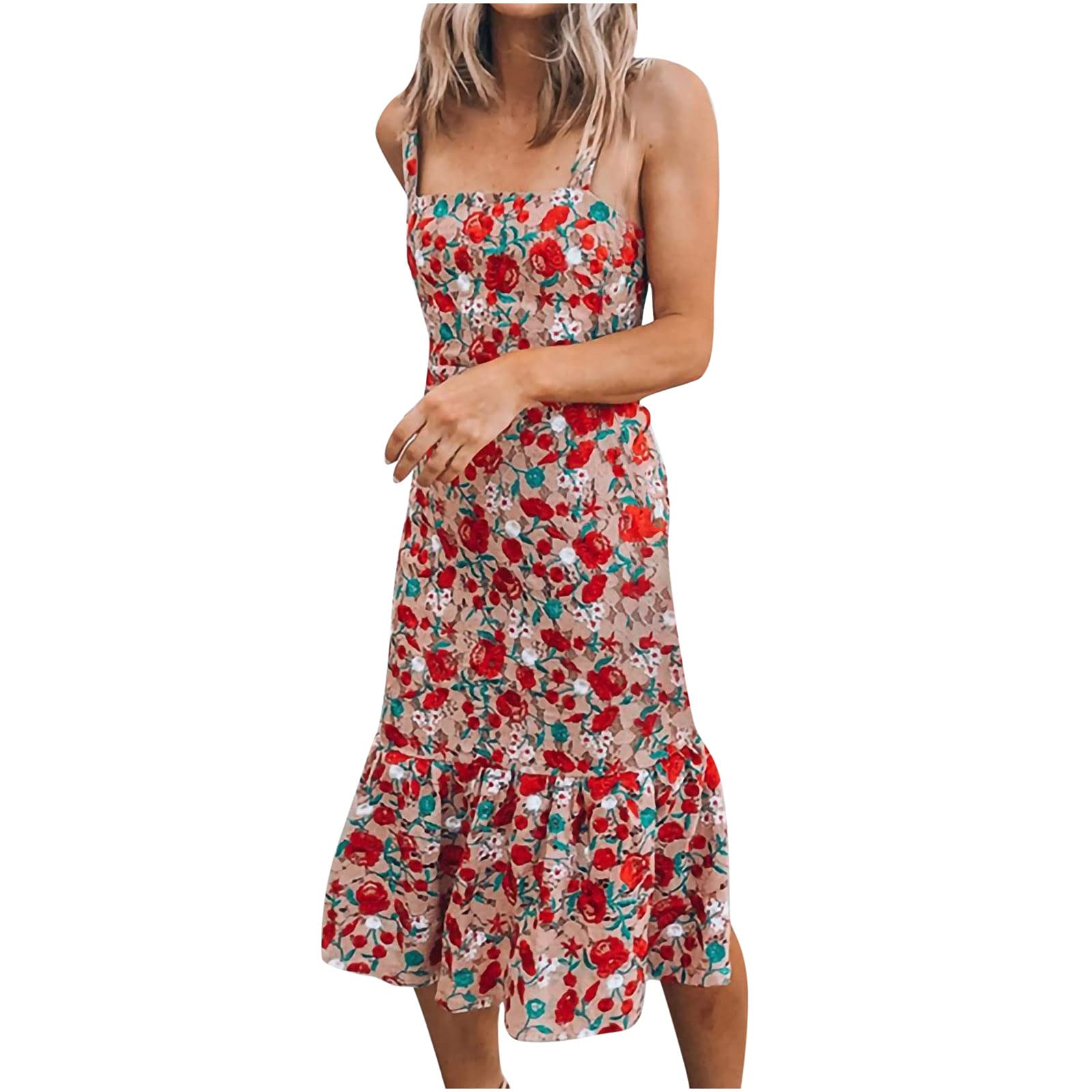 Assletes Women's Summer Floral Print Strappy Swing Dress - Sexy A-Line Skirt for Beach, Party & Date Night Outfits