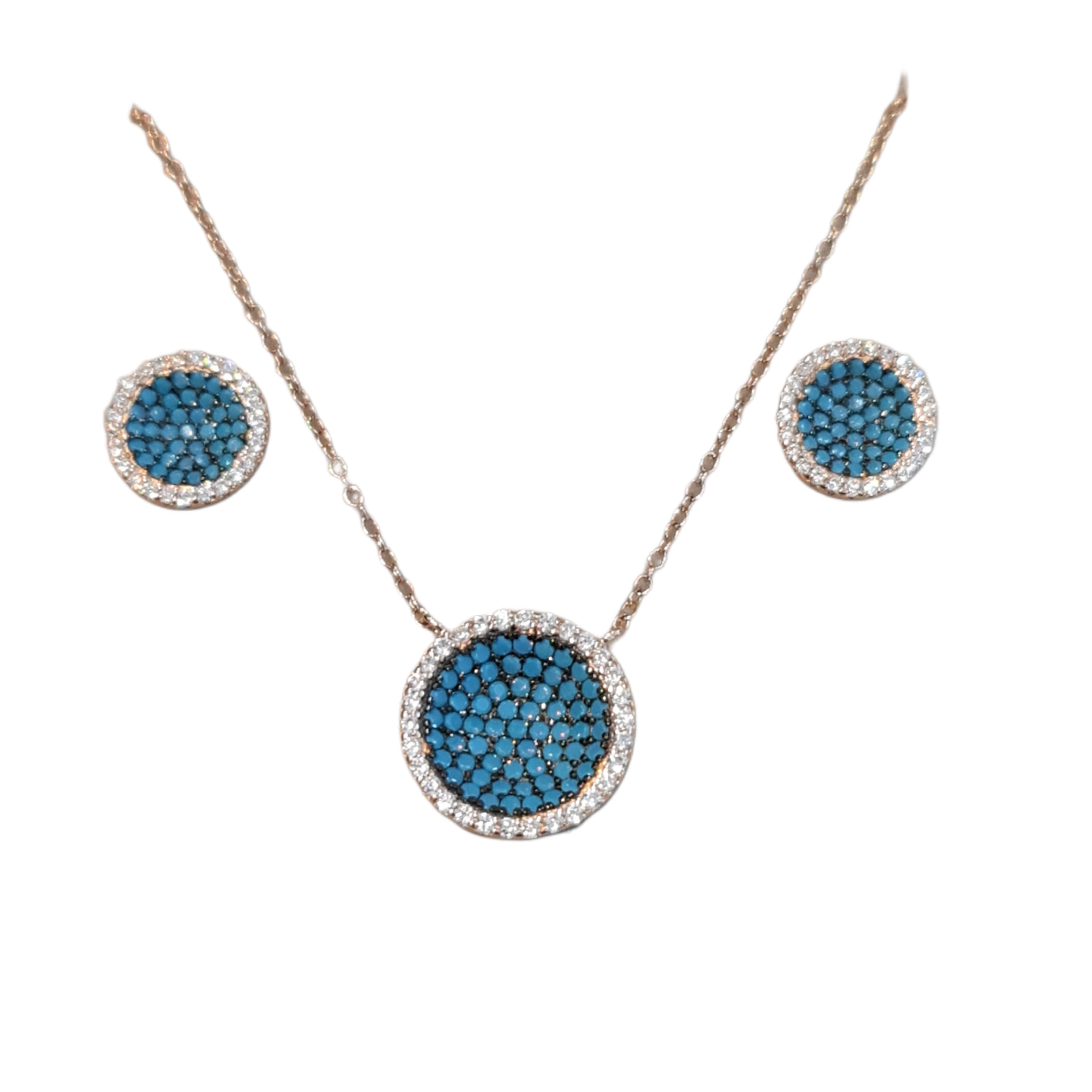 Bianca Blue Necklace and Earrings Set in Rose Gold - Elegant Jewelry for Women, Perfect for Weddings, Parties & Special Occasions
