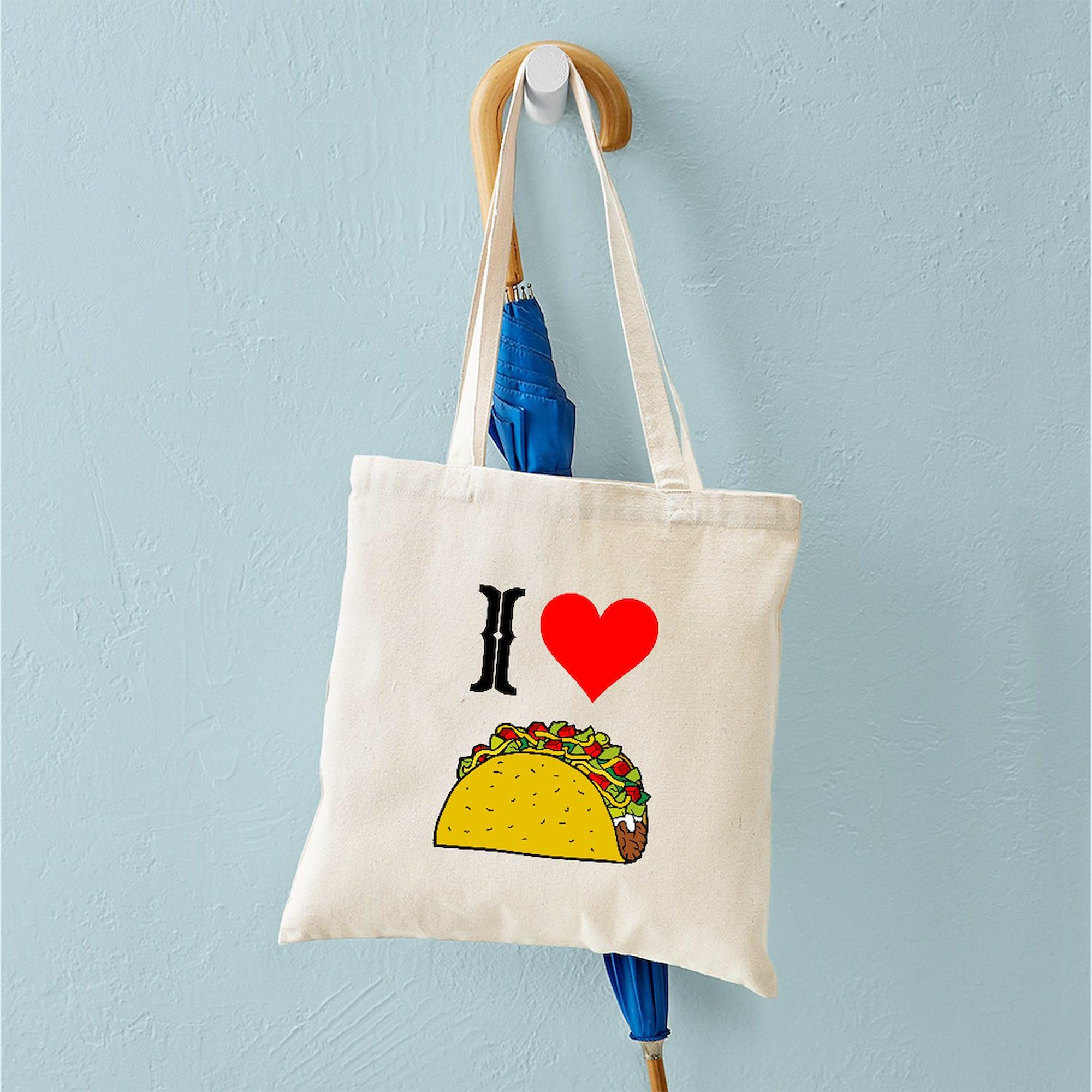 I Heart Taco Natural Canvas Tote Bag - Reusable Grocery Shopping Bag for Women & Men | Eco-Friendly Grocery Hauler, Farmers Market Tote, Beach Bag & Everyday Carry