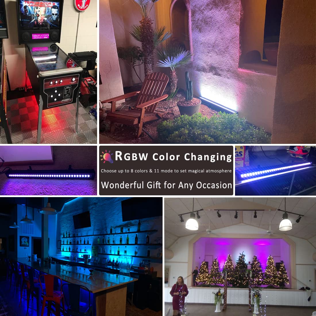 Upgraded 3.2ft/40 Linkable 108W RGBW Wall Washer LED Lights with RF Remote & Switch Control - 120V, Dimmable, 10x60° Beam Angle, 11 Lighting Modes & Timer Function - Perfect for Home Theater, Stage Lighting, and Architectural Accent Lighting