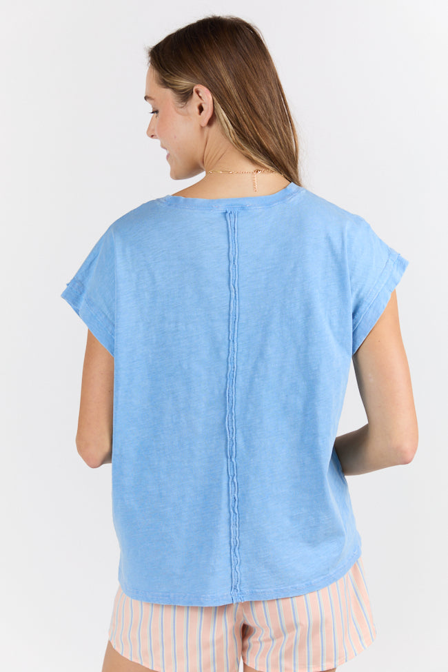 Soft Blue Knit Pocket T-Shirt for Men & Women | Comfortable Casual Wear | Perfect for Everyday Outfits, Weekend Relaxation & Layering