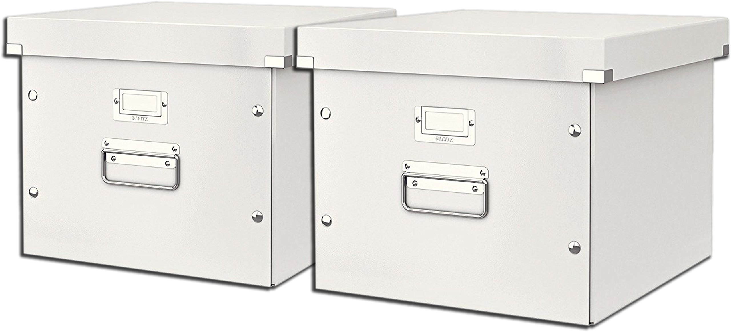 Leitz A4 Hanging File Storage Box with Lid - 2 Pack, White | Secure Document Organizer for Office, Home & School Files | Click & Store Design for Easy Transport & Organization