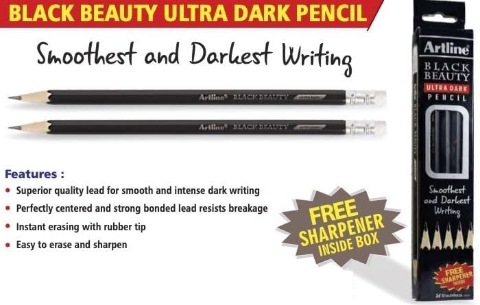 Artline Black Beauty Ultra Dark Pencils - Pack of 2, Extra Smooth Writing for Sketching, Drawing & Professional Artwork | Perfect for Artists, Designers & Students