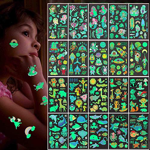 160 Styles Glow in The Dark Temporary Tattoos for Kids - Waterproof Fake Tattoo Stickers with Ocean, Space & Mermaid Designs | Perfect for Birthday Parties, Halloween Costumes & Summer Camp Activities