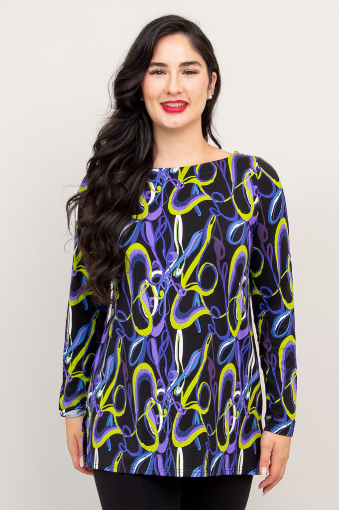 Stylish Cheerful Tunic with Swiggle Print - Soft Bamboo Fabric - Perfect for Summer Outings & Casual Wear
