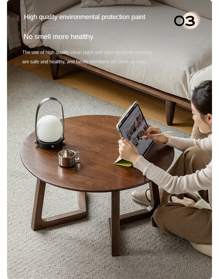Solid Oak Wood Round Modern Coffee Table - Stylish Centerpiece for Living Room, Lounge & Office Decor