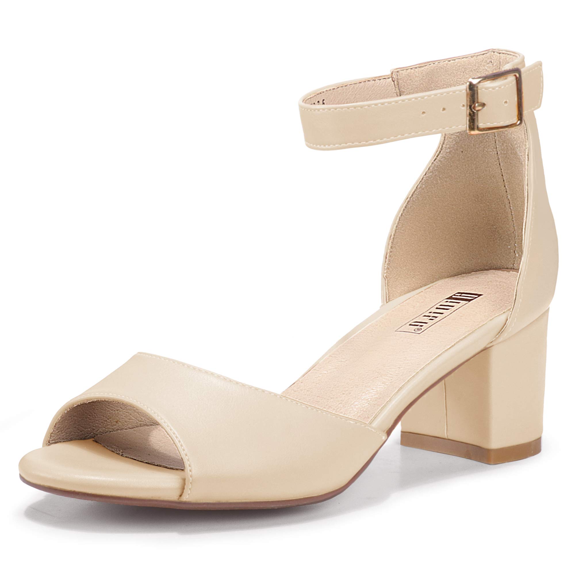 IDIFU Women's Low Block Heel Sandals - Peep Toe Ankle Strap Chunky Heel Wedding Shoes for Bride, Party, Prom & Special Occasions